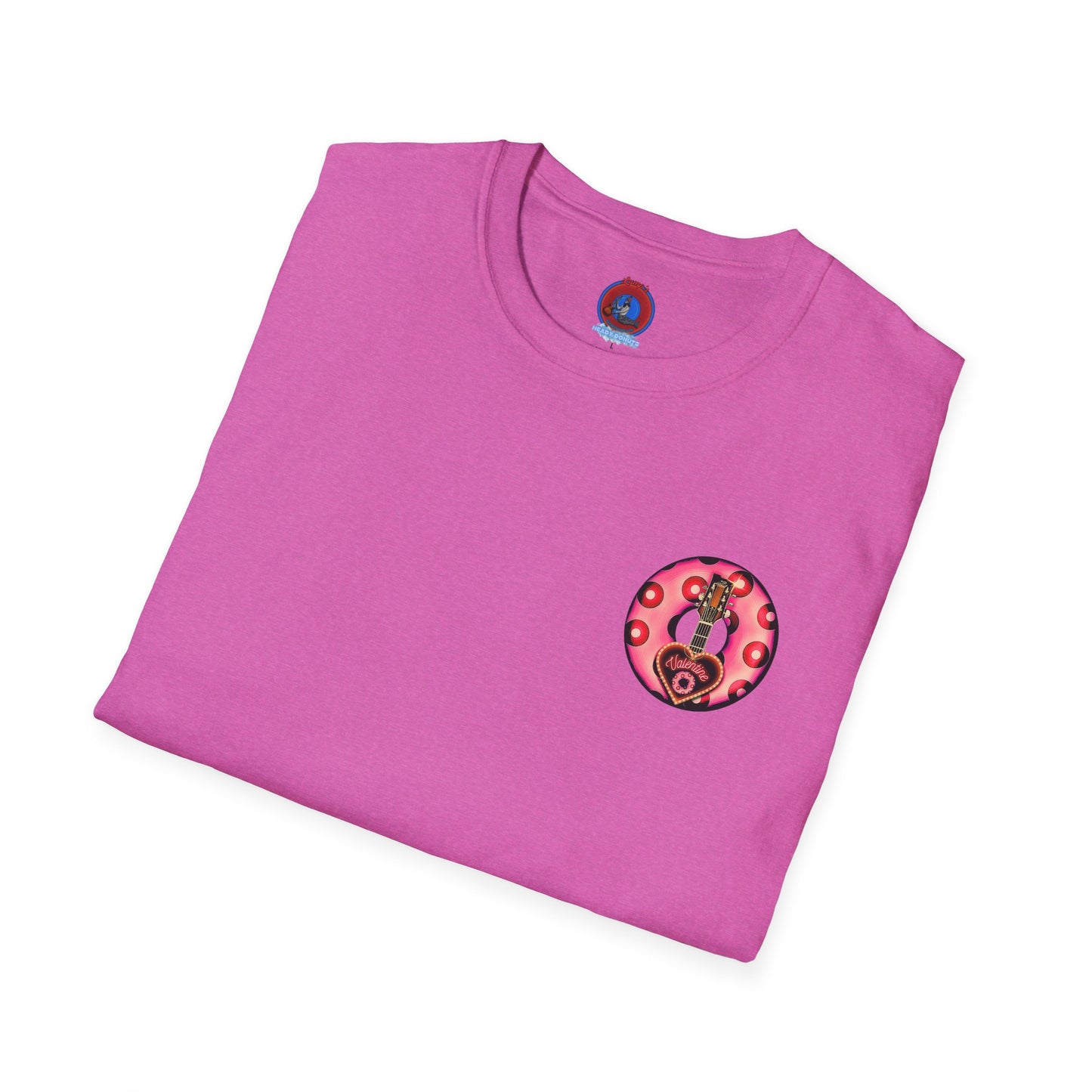Classic Donut Tee - Unisex Soft-Style - "Would You Be My Donut?" - paradoxical faded magenta/red donut - variant 1
