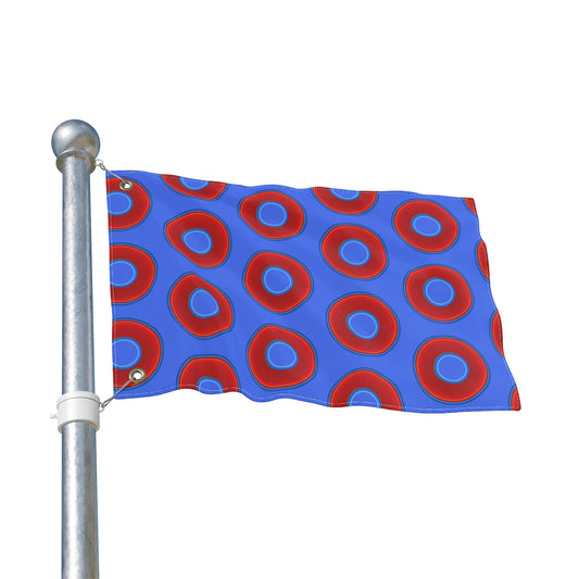 Lumpy Flagpole Sitters - Donut Flags [12" x 18"] - red vivid donut print w/royal blue background