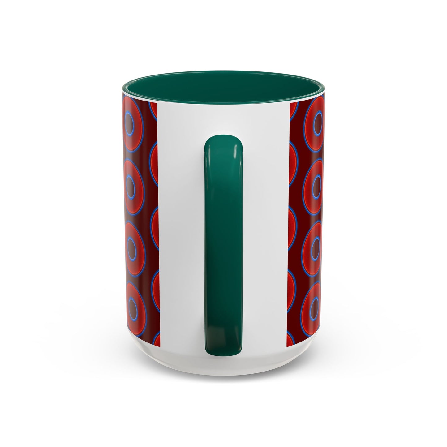 Lump's Grumpy Coffee Mug - vivid red donuts w/dark red background