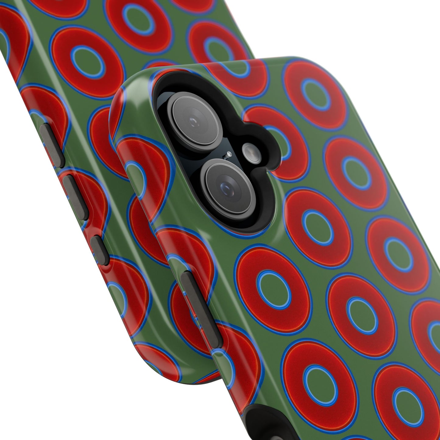 Magnetic Tough Donut Case - red vivid donut print w/dark green background