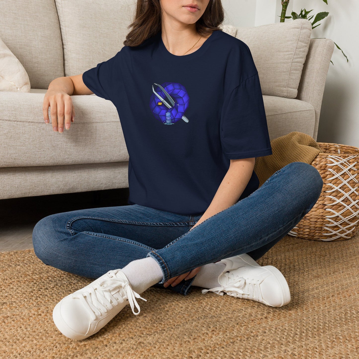 Classic Donut Tee - Unisex Soft-Style - "The Teasing Festivus Donut" - blue rustic cubed donut