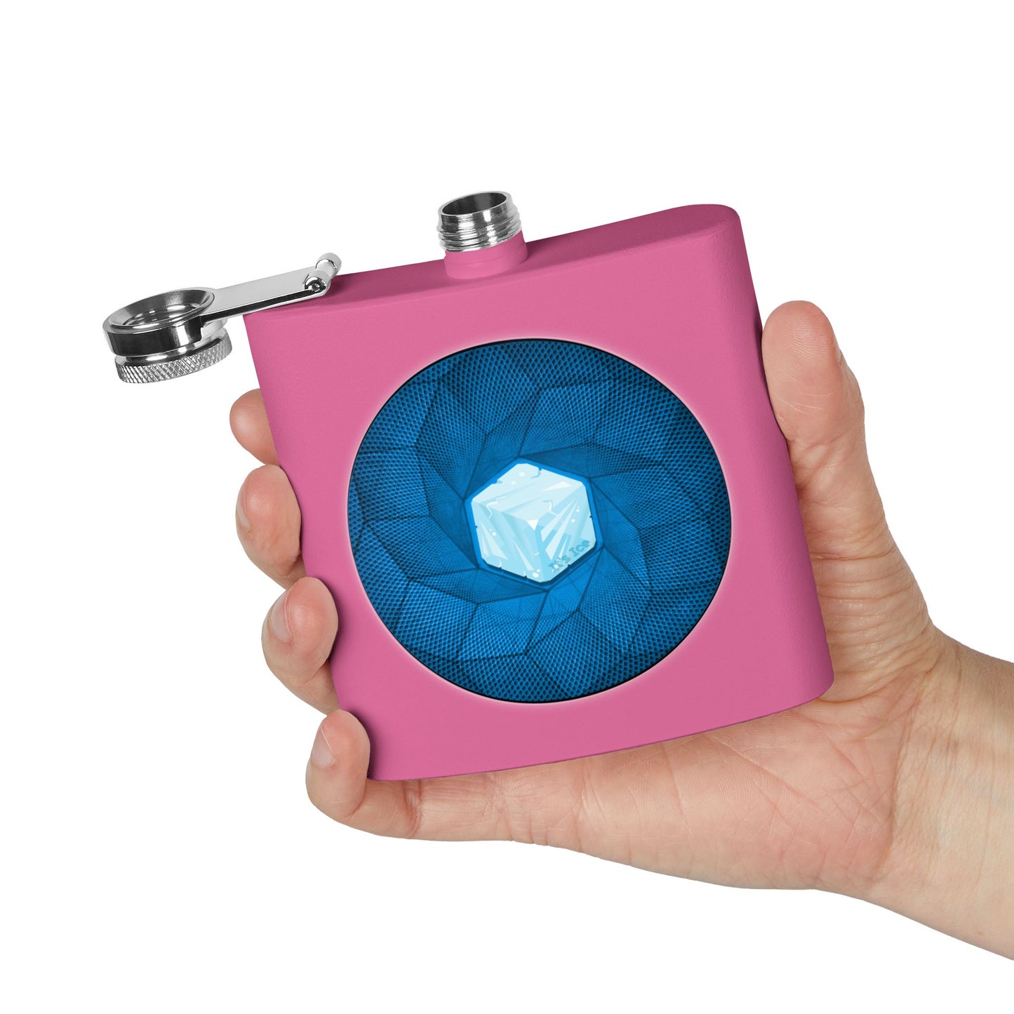 Lump's Donut Flask 6 oz -  "It's Ice... Cube's Donut Flask" - blue cubed donut - [*w/your choice of 6 backgrounds]
