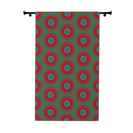 Lump's Heady Curtain w/Donuts - vivid red donut print - w/dark green background - [*1 Piece / 50" x 84"]