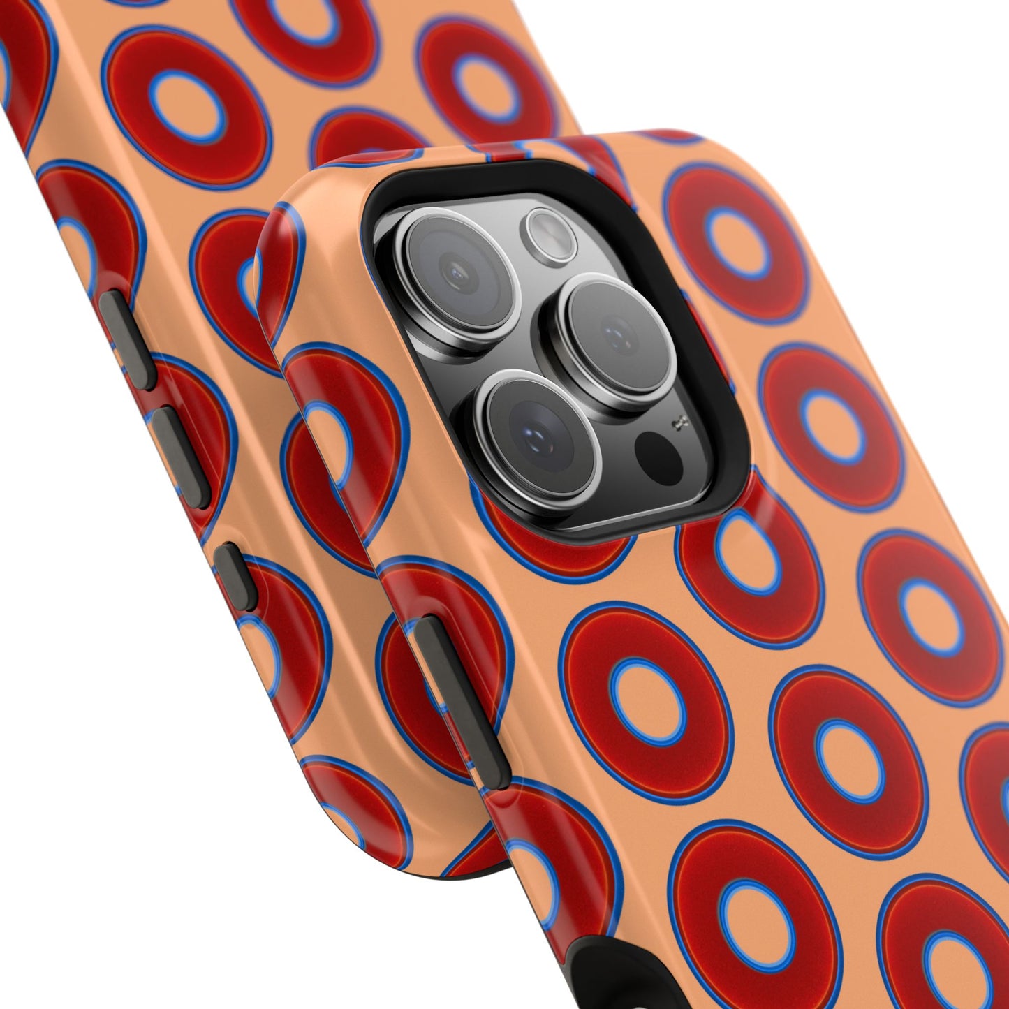 Impact-Resistant Lumpy Donut Case - red vivid donut print w/peach background