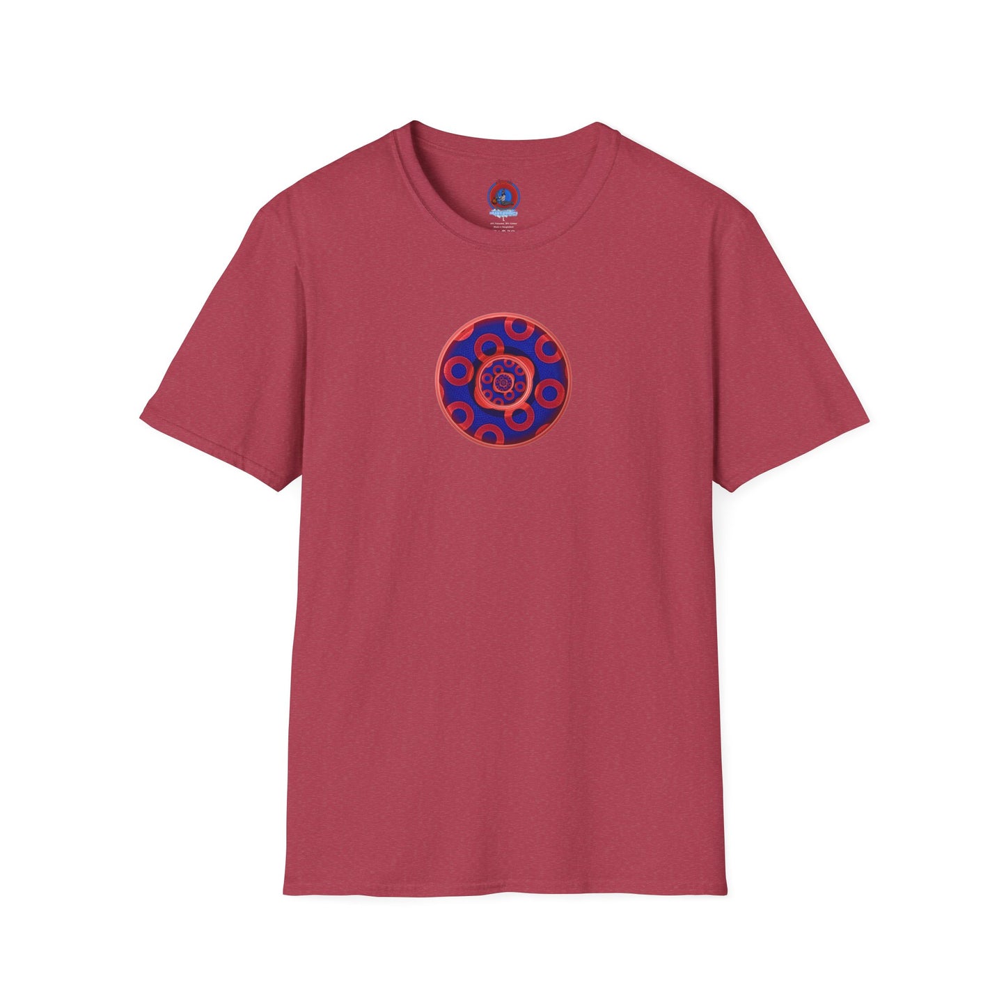 Classic Donut Tee - Unisex Soft-Style - "Kaleidoscope Abyss of Donut" - paradoxical print - variant 2 - series 1.0 - donut vortex - red/blue