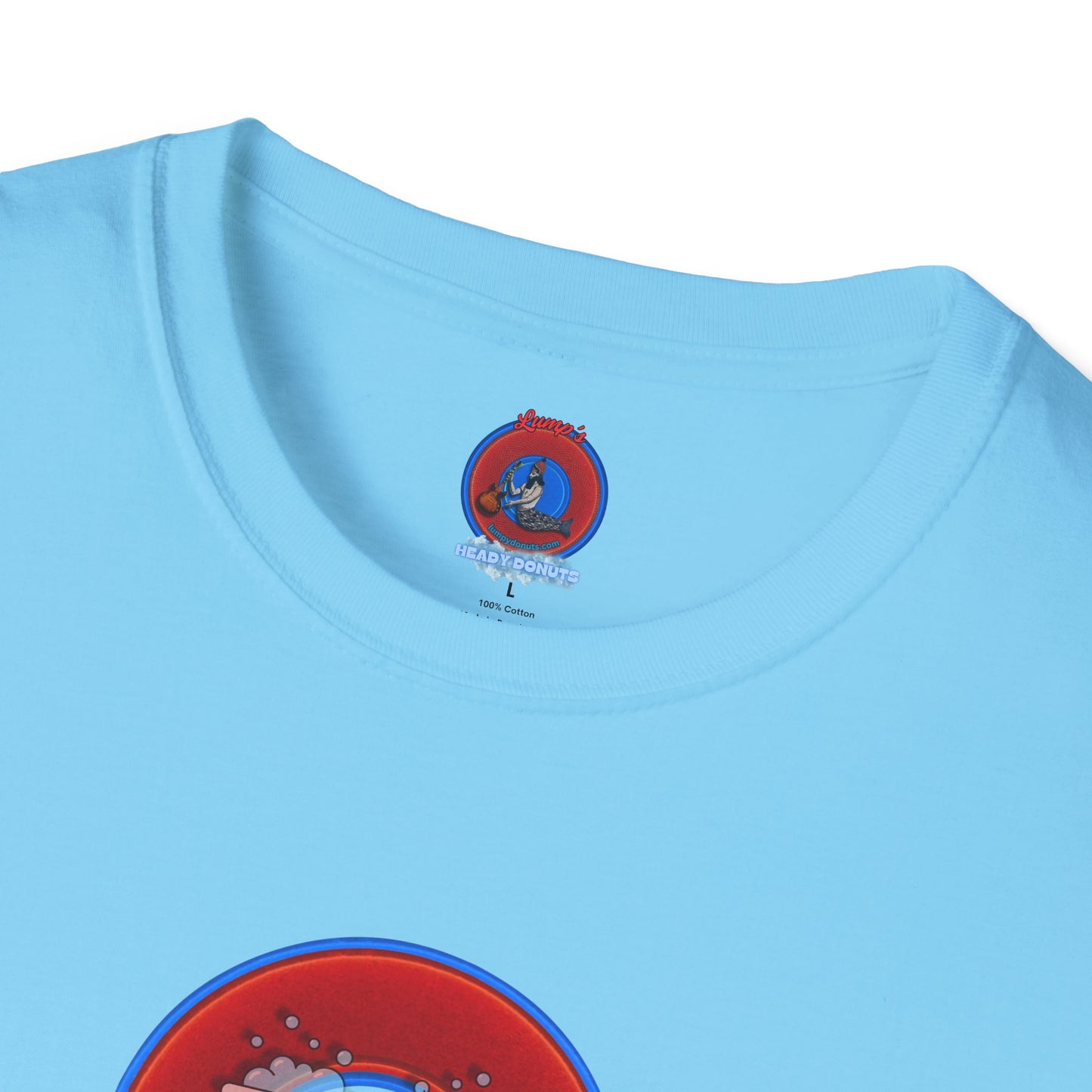 Classic Donut Tee - Unisex Soft-Style - "Rubber Ducky Bath Time Donut" - vivid red/blue donut - w/bathtub - variant 2