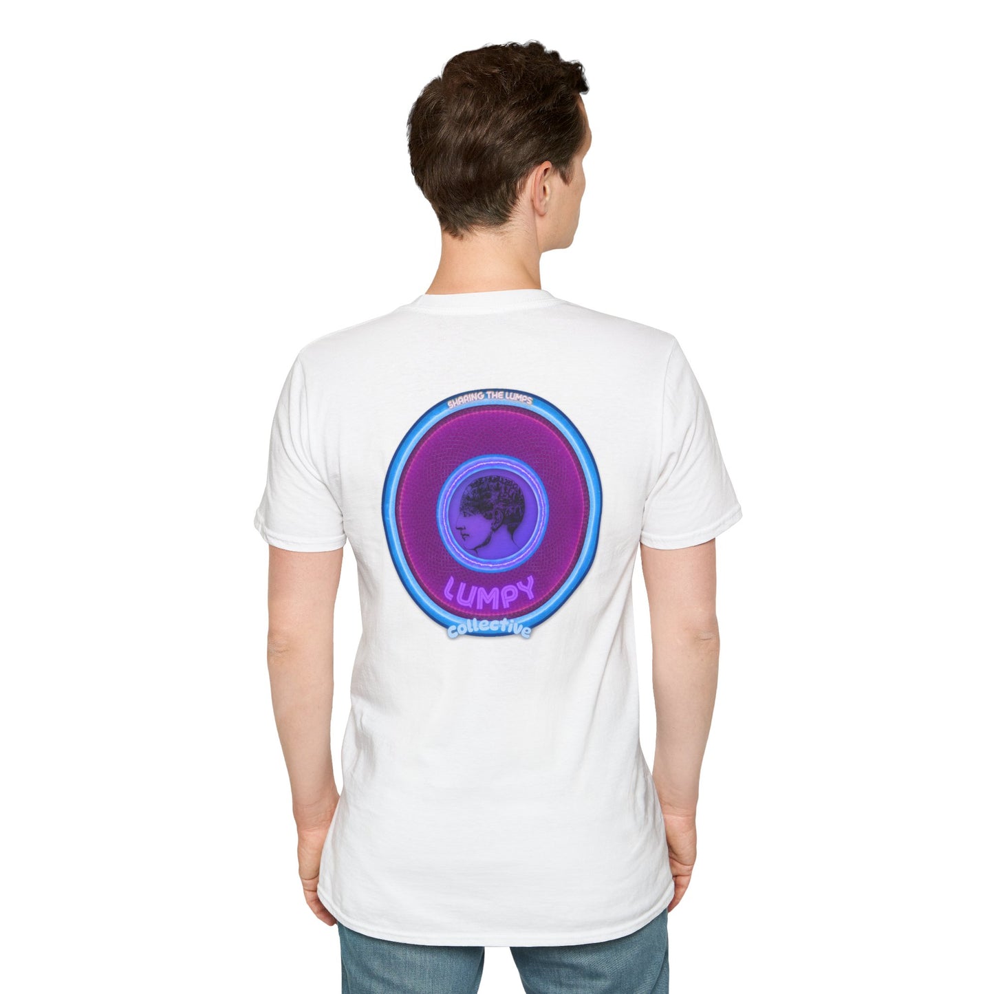 Classic Donut Tee - Unisex Soft-Style - "Lumpy Collective Donut" - rustic purple/light blue lumpy donut - variant 2