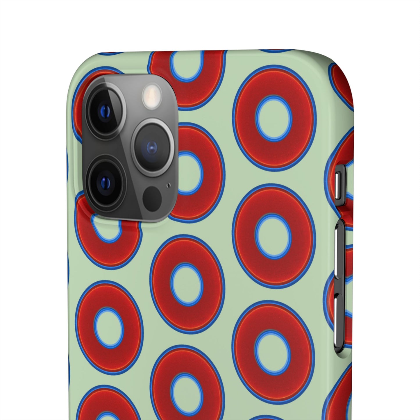 Lumpy Donut Snap Case - red vivid donut print w/seafoam green background
