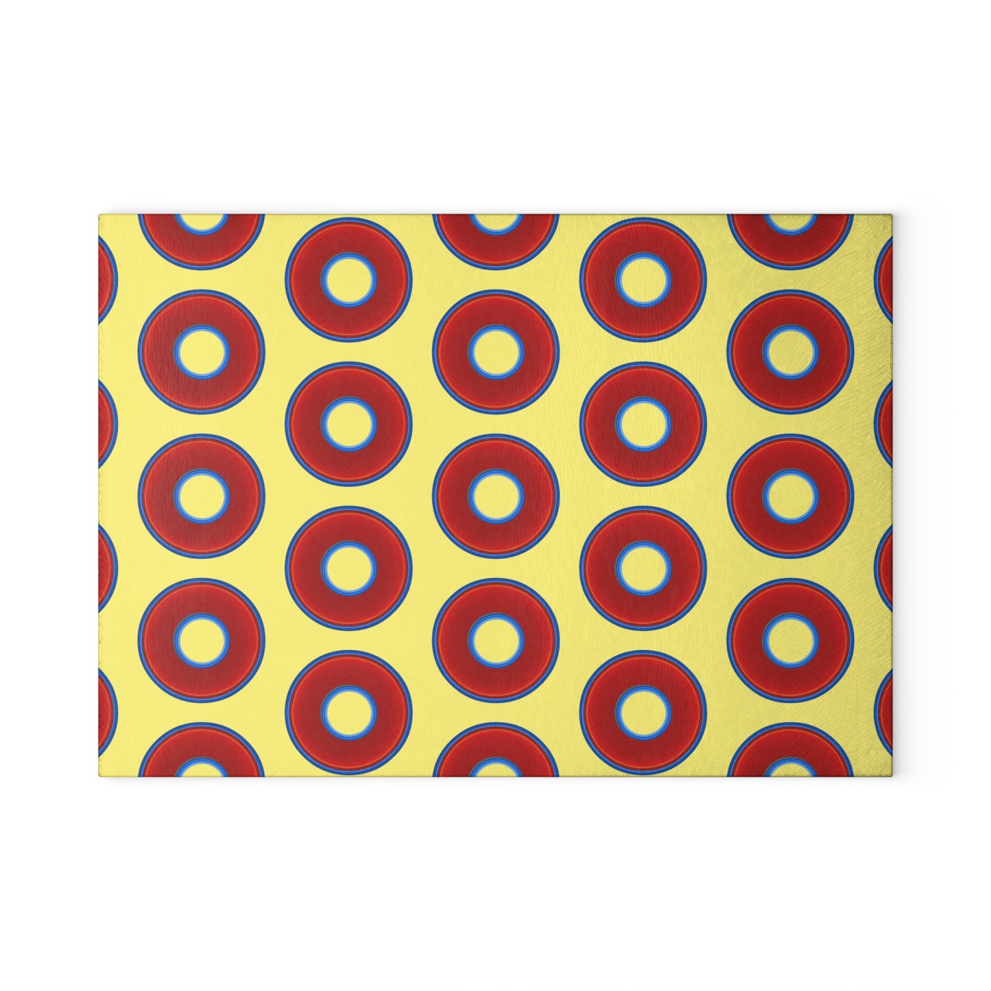 My Friend's Cutting Board - vivid red donuts w/yellow background