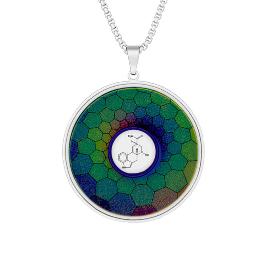 Lump's Heady Donut Necklace - 1" x 1" Stainless Steel Pendant - "Dr Albert Hofmann's Donut" - green hexadonut - variant 3