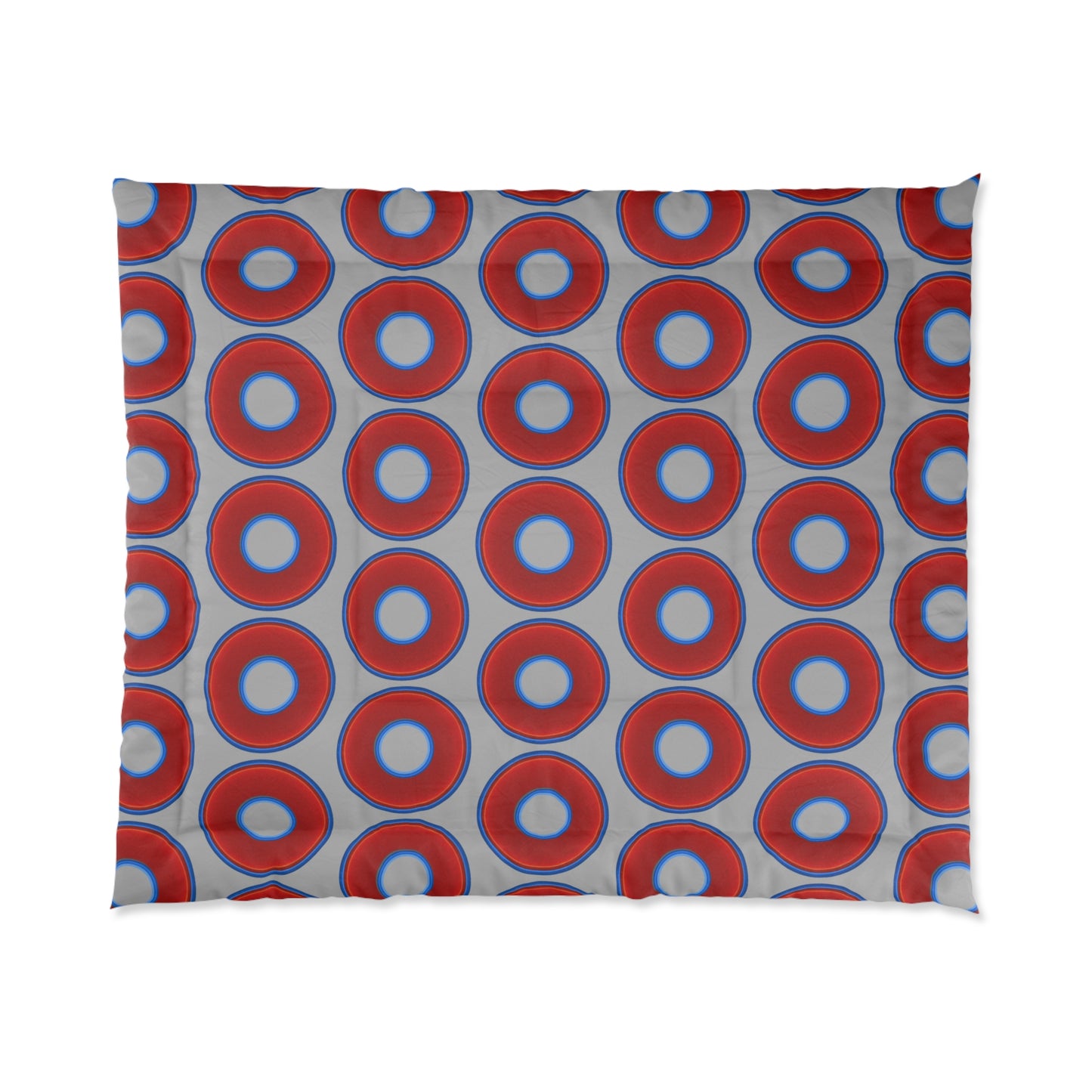 The Very Lumpy Comforter - vivid red donuts w/light gray background