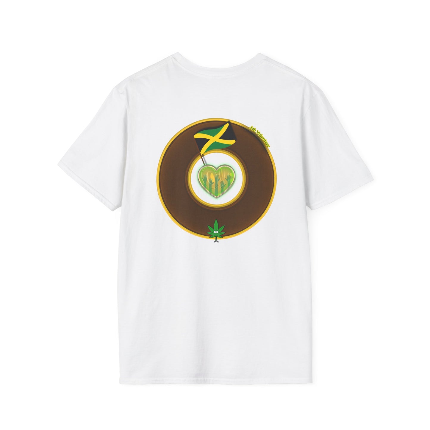 Classic Donut Tee - Unisex Soft-Style - "Jah Volunteers Protect Jah Love... and donuts!" - vivid brown/gold donut