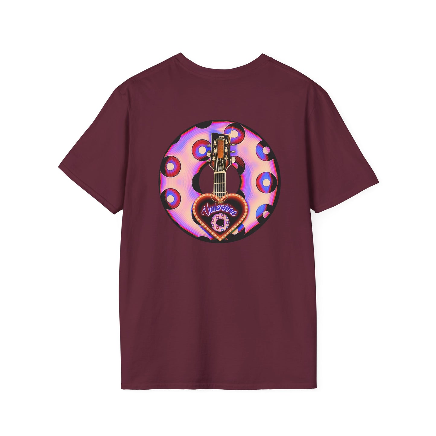 Classic Donut Tee - Unisex Soft-Style - "Would You Be My Donut?" - paradoxical faded purple/red donut - variant 3