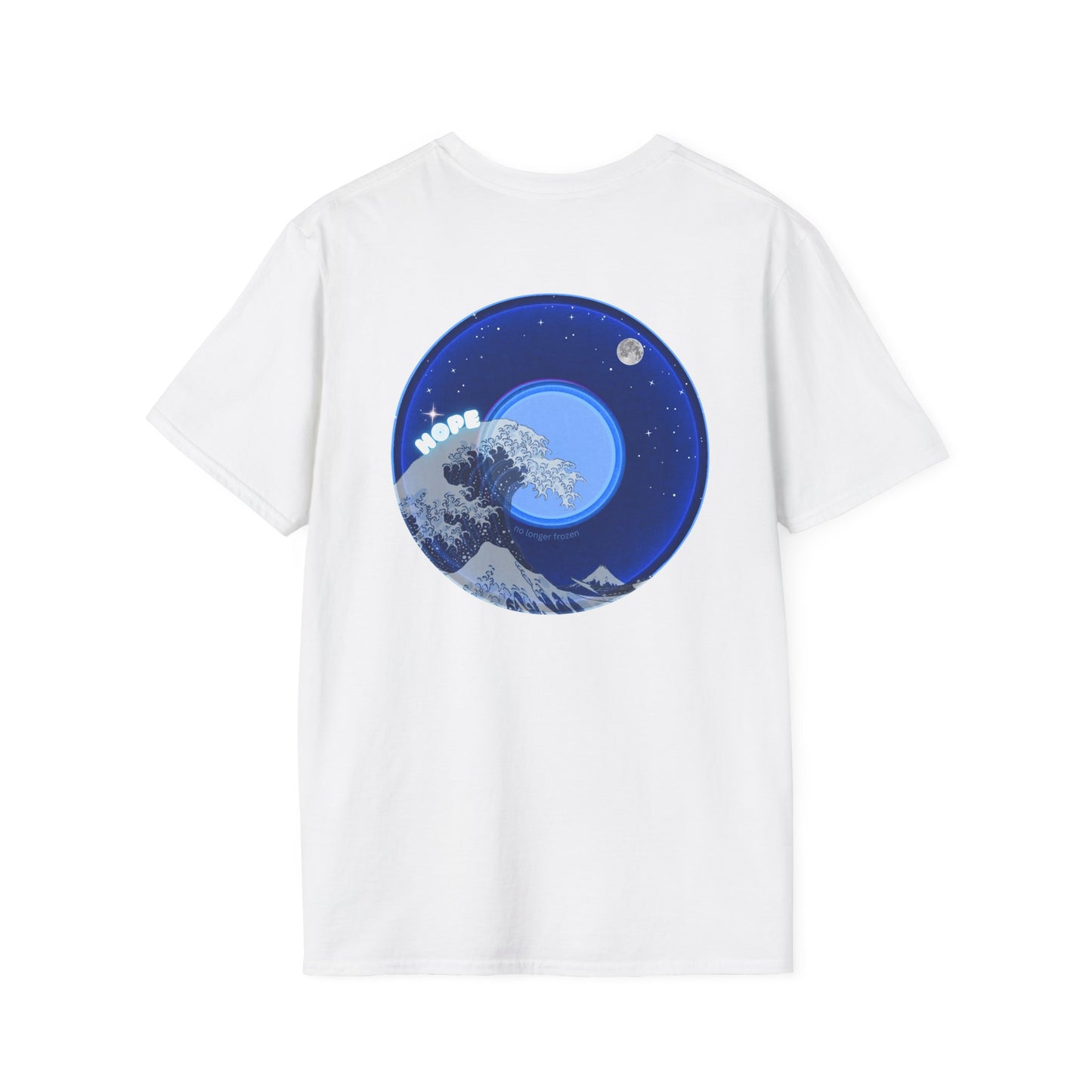 Classic Donut Tee - Unisex Soft-Style - "The Hopeful Waving Donut" - variant 2 - vivid blue donut