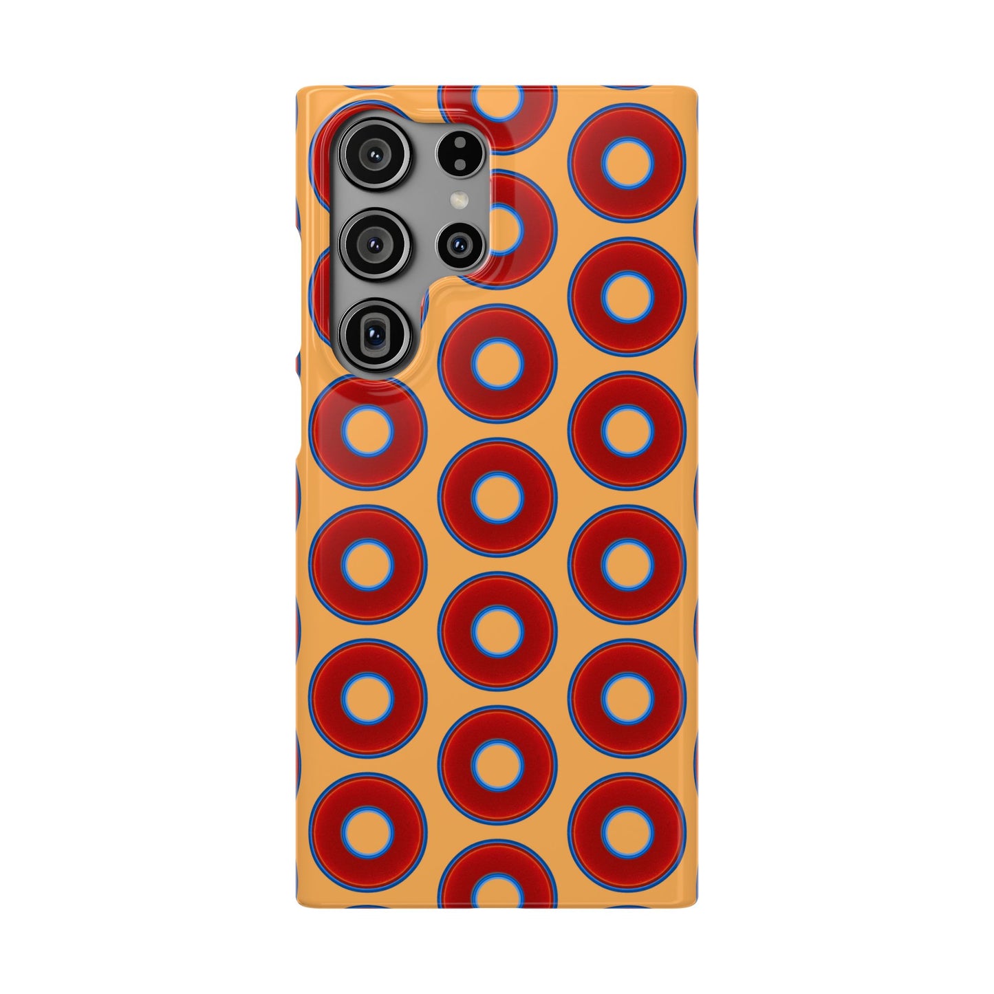 Lumpy Donut Snap Case - red vivid donut print w/creamcicle orange background