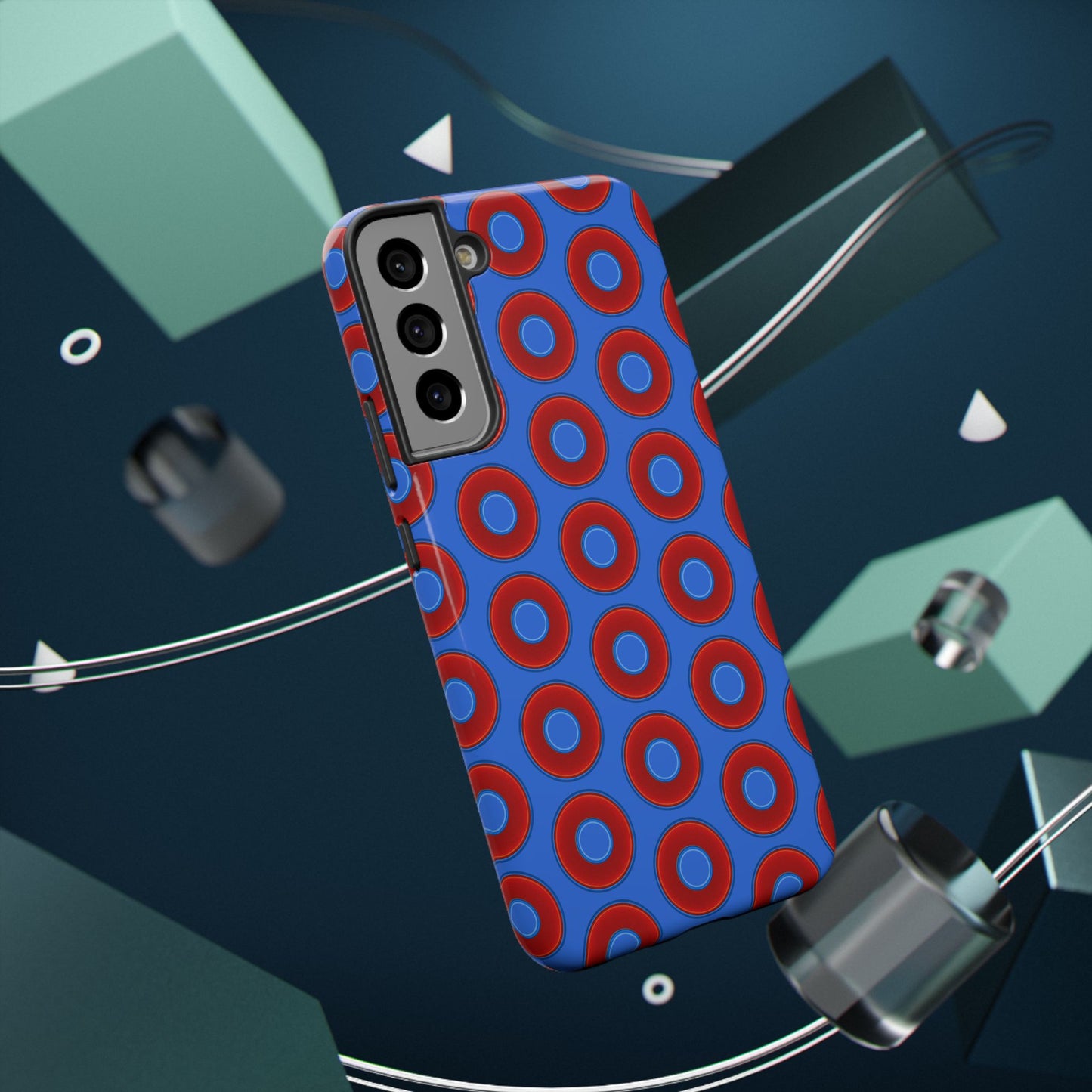 Impact-Resistant Lumpy Donut Case - red vivid donut print w/medium royal blue background