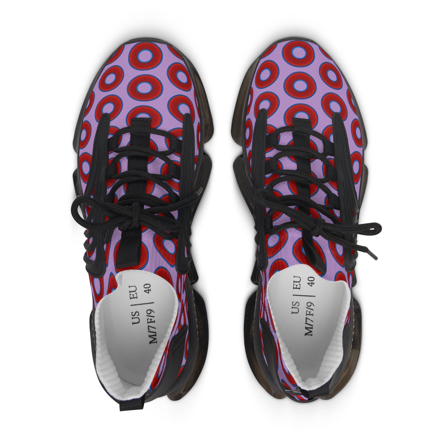 Women's Donut Kicks - red vivid donut print w/wisteria purple background