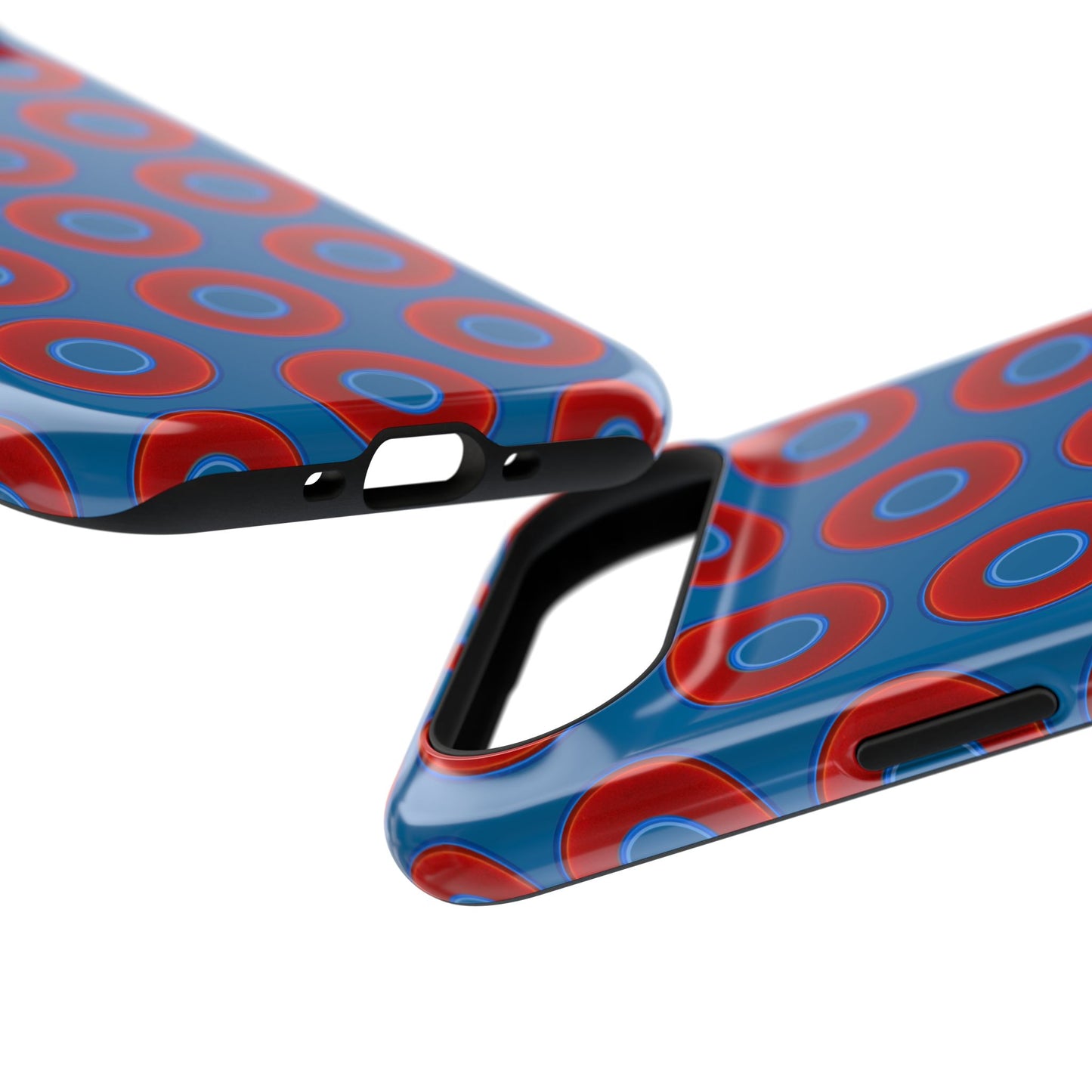Impact-Resistant Lumpy Donut Case - red vivid donut print w/wavy navy background