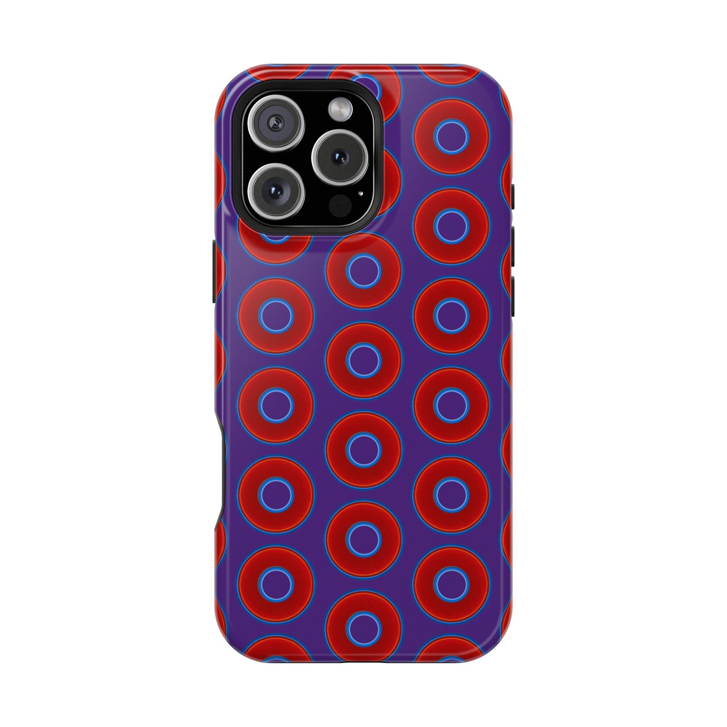 Impact-Resistant Lumpy Donut Case - red vivid donut print w/dark purple background