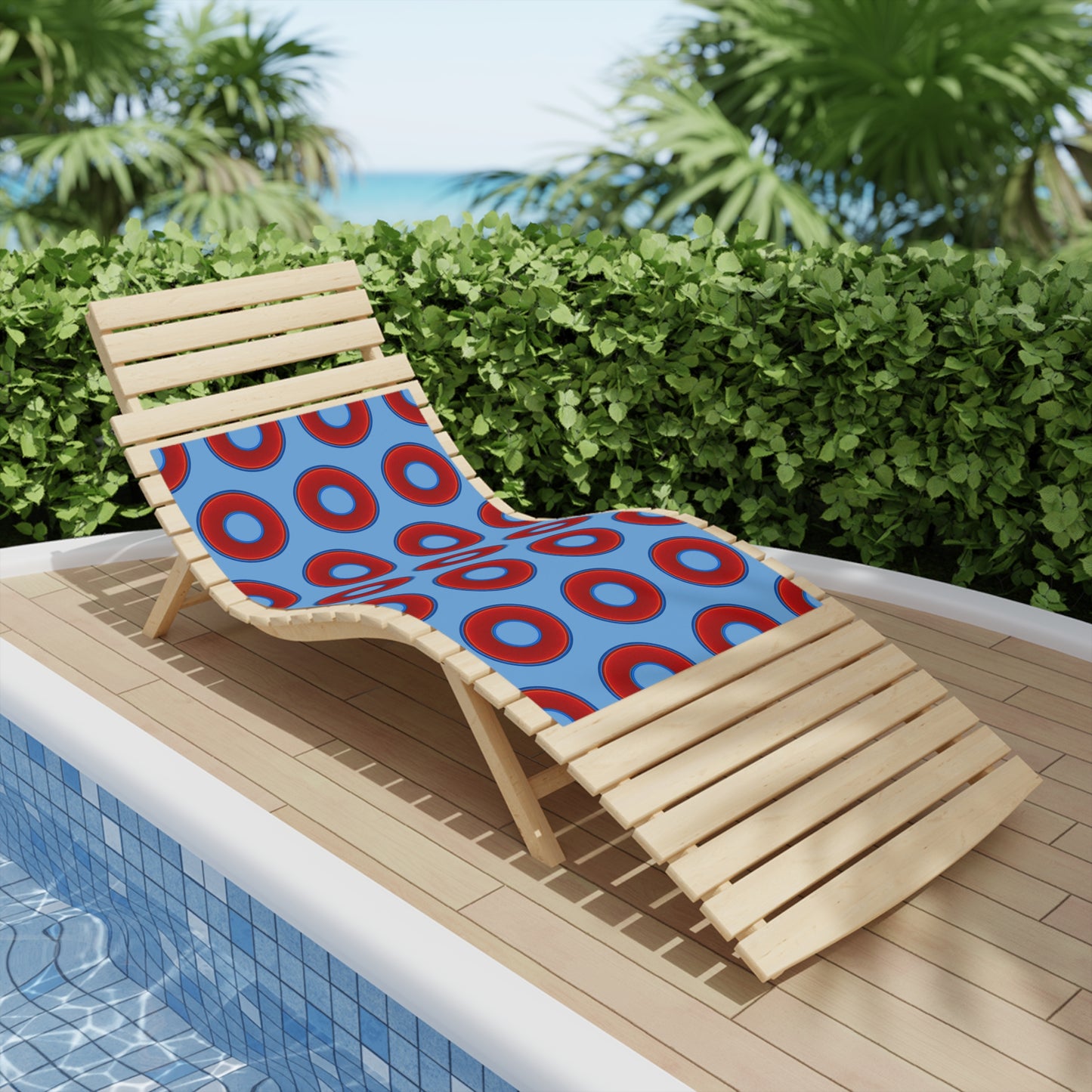 Lumpy Donut Towels - vivid red donuts w/light blue background