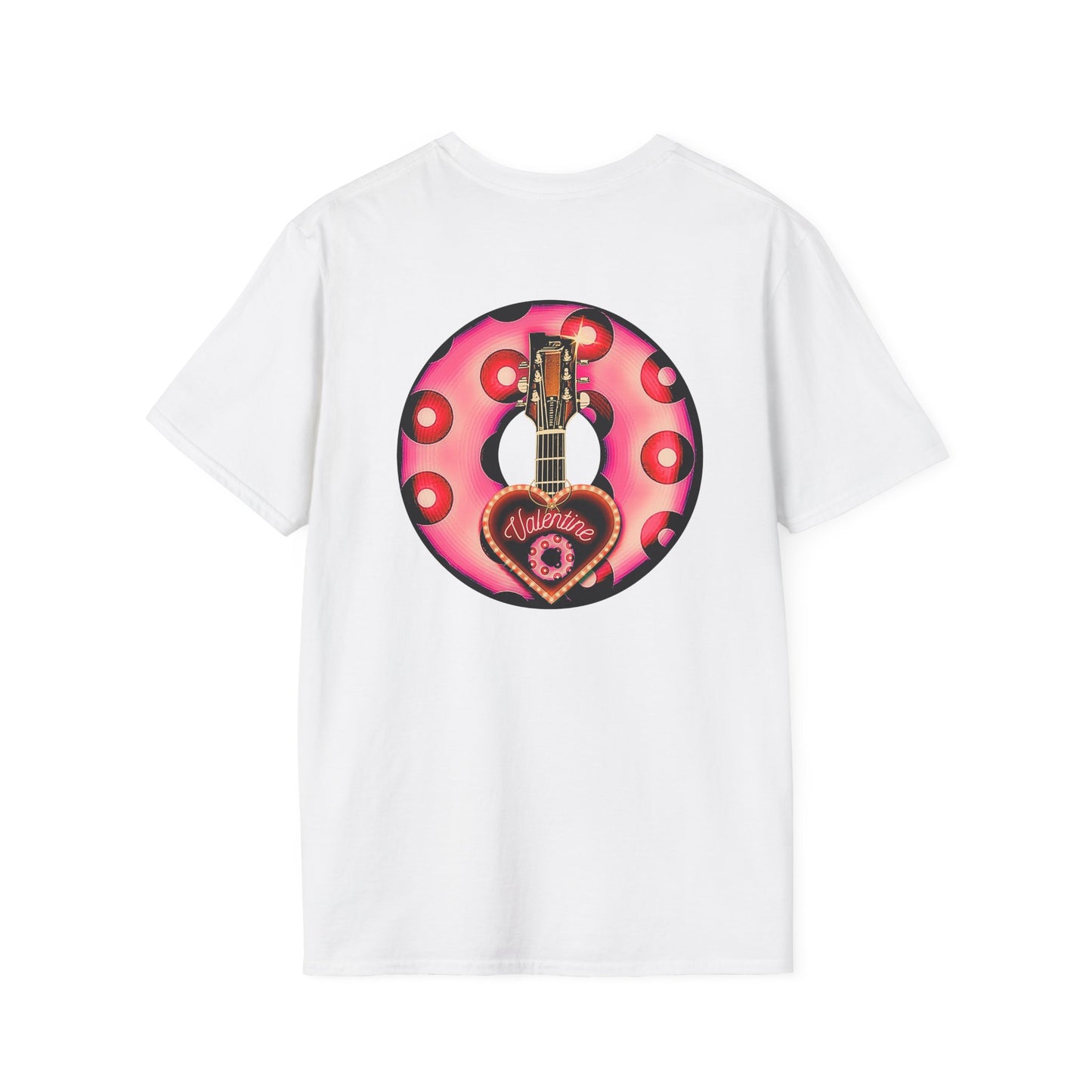 Classic Donut Tee - Unisex Soft-Style - "Would You Be My Donut?" - paradoxical faded magenta/red donut - variant 1
