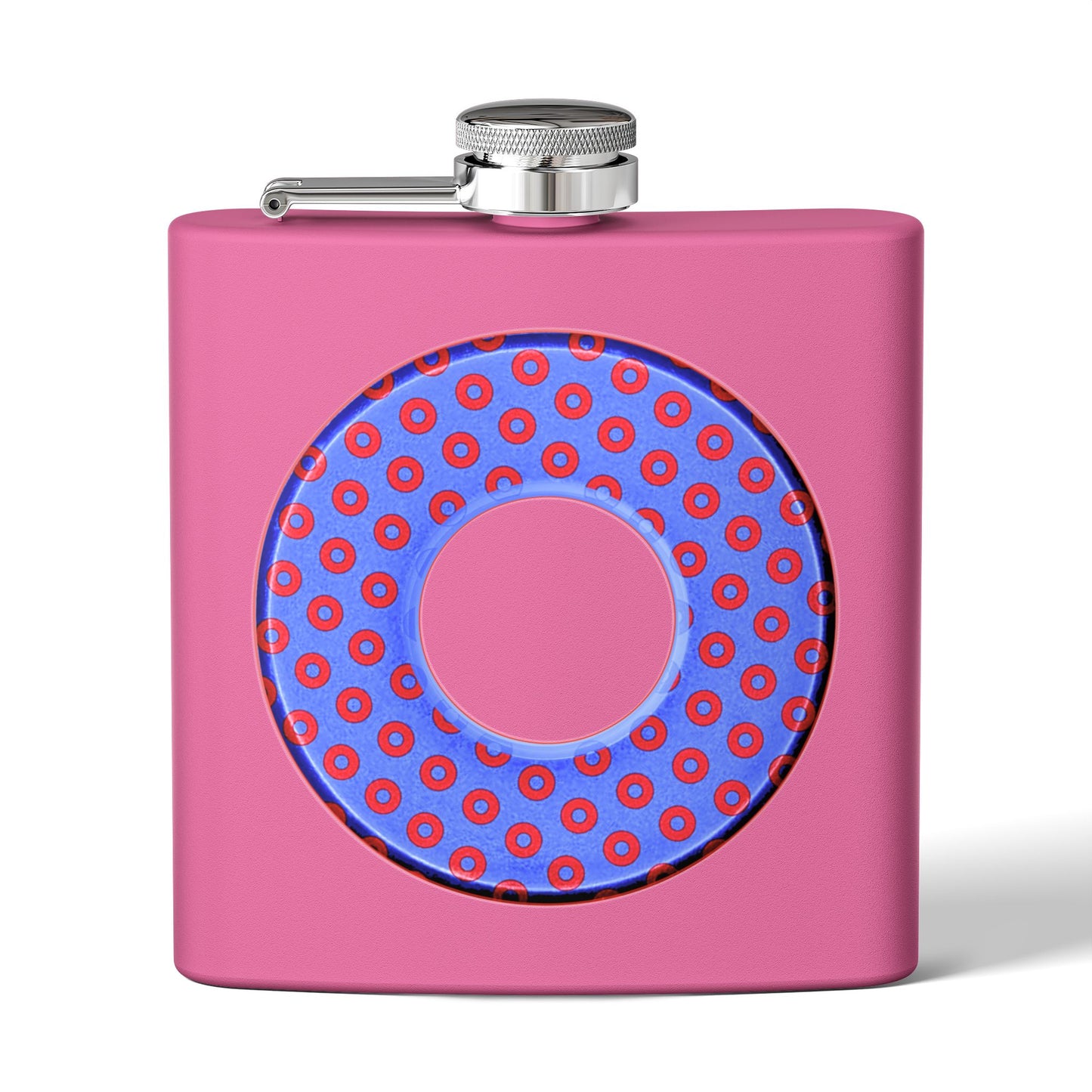 Lump's Donut Flask 6 oz -  Light Blue/Red Electric Paradox Donut - [*w/your choice of 5 backgrounds]