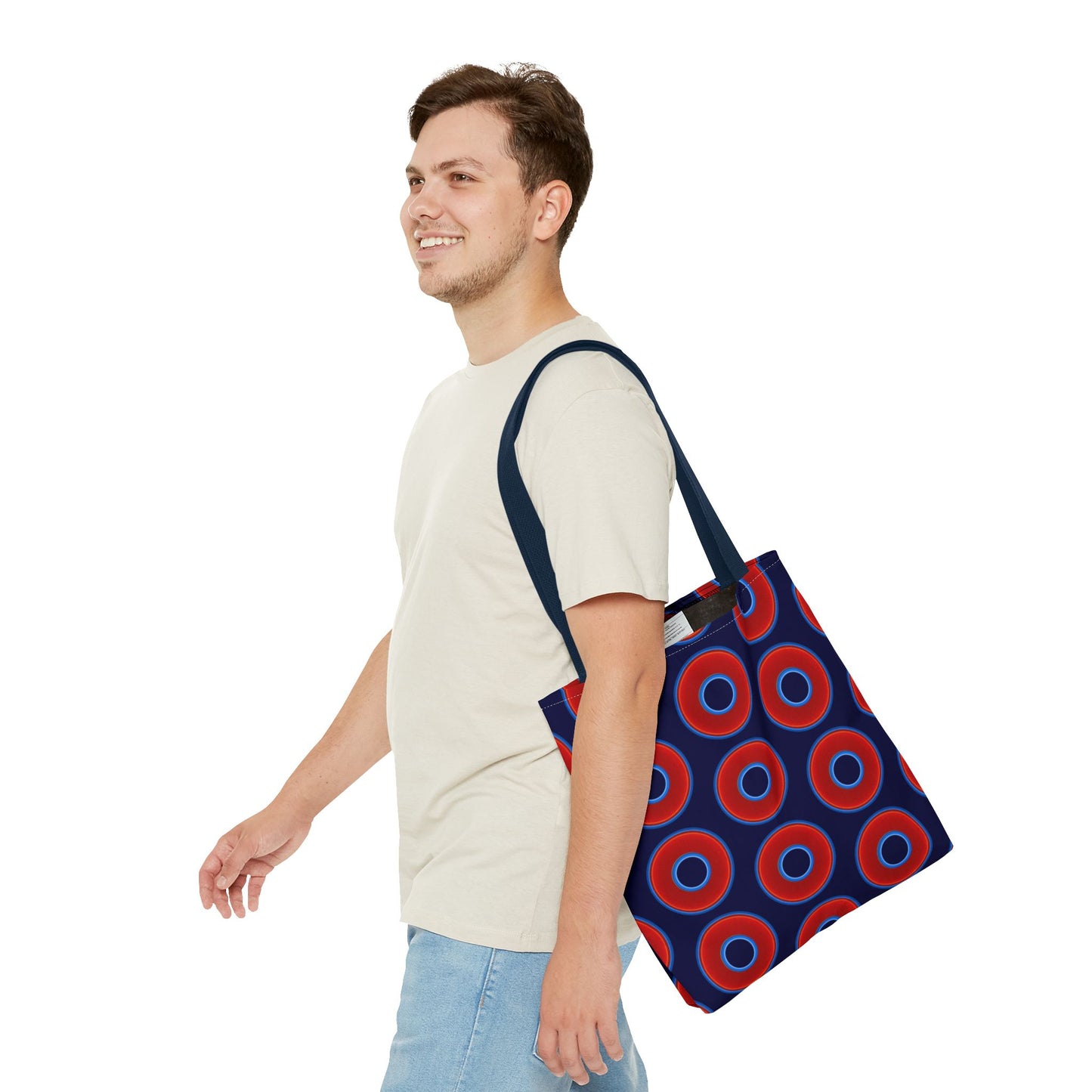 Lumpy Beach/Tote Bag - red vivid donuts w/midnight blue background