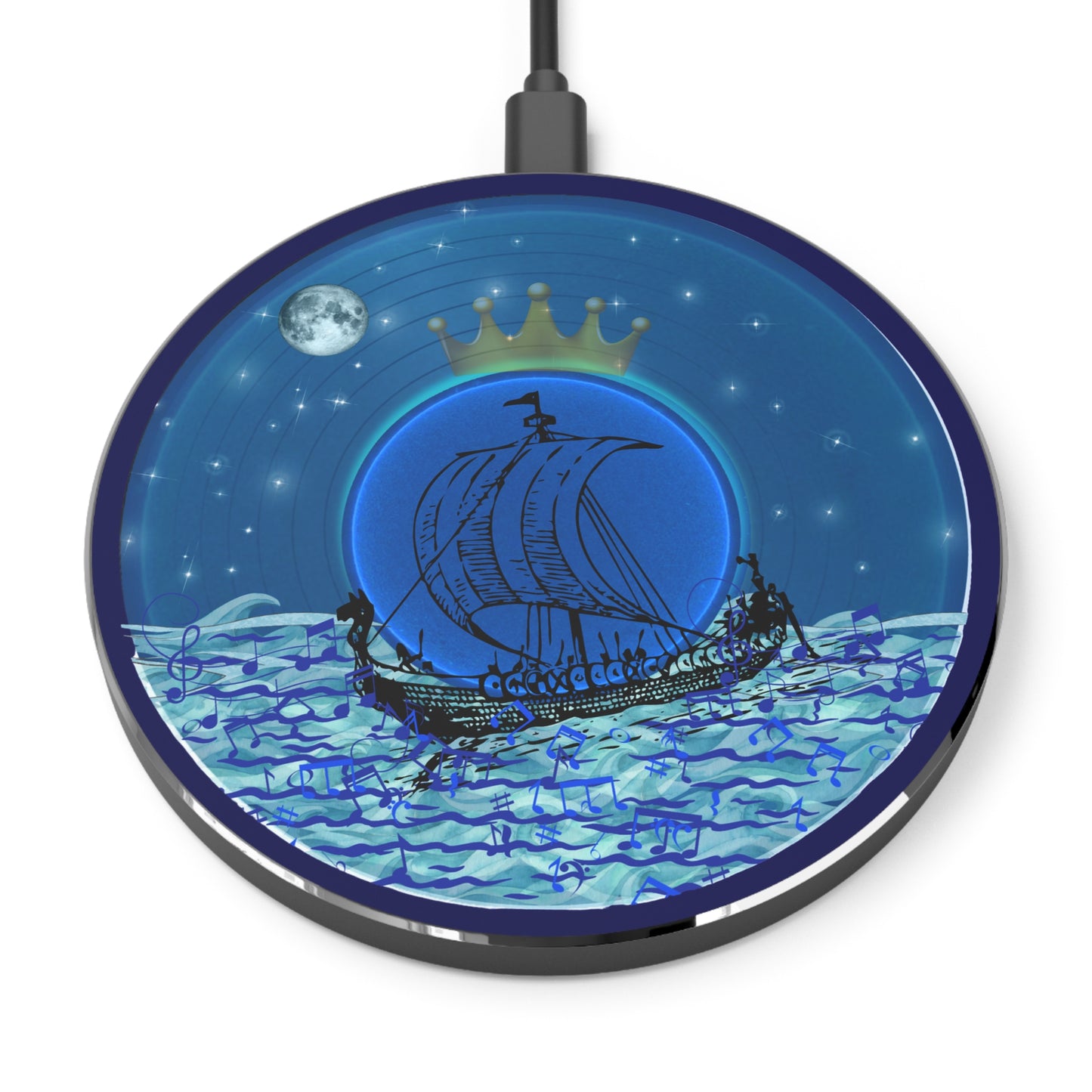 The Flow - Wireless Lumpy Donut Chargers - "The Official Donut Charger of the Prince" - vivid blue record donut w/navy background