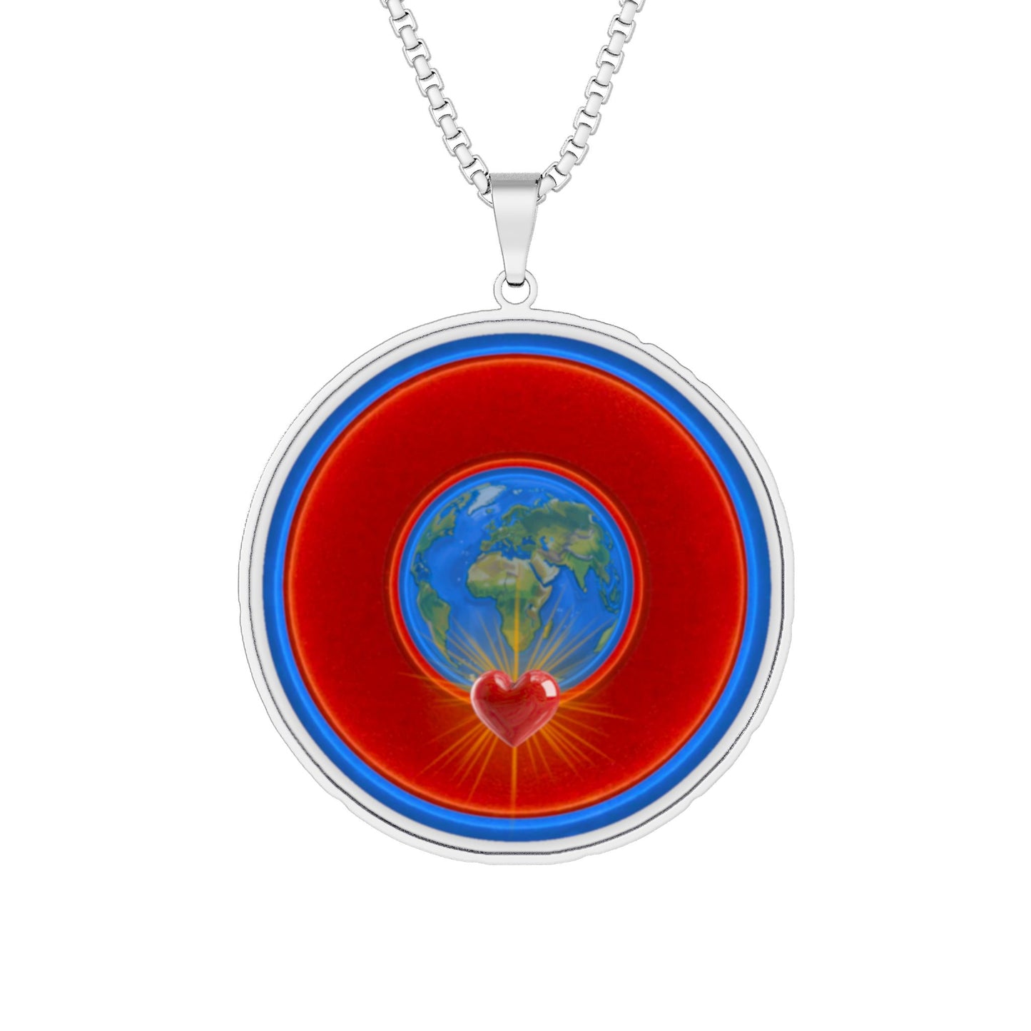 Lump's Heady Donut Necklace - 1" x 1" Stainless Steel Pendant - "Soul Donut - We Keep on Rollin' Dough" - vivid red/blue donut - variant 2 - [*Charity Donut]