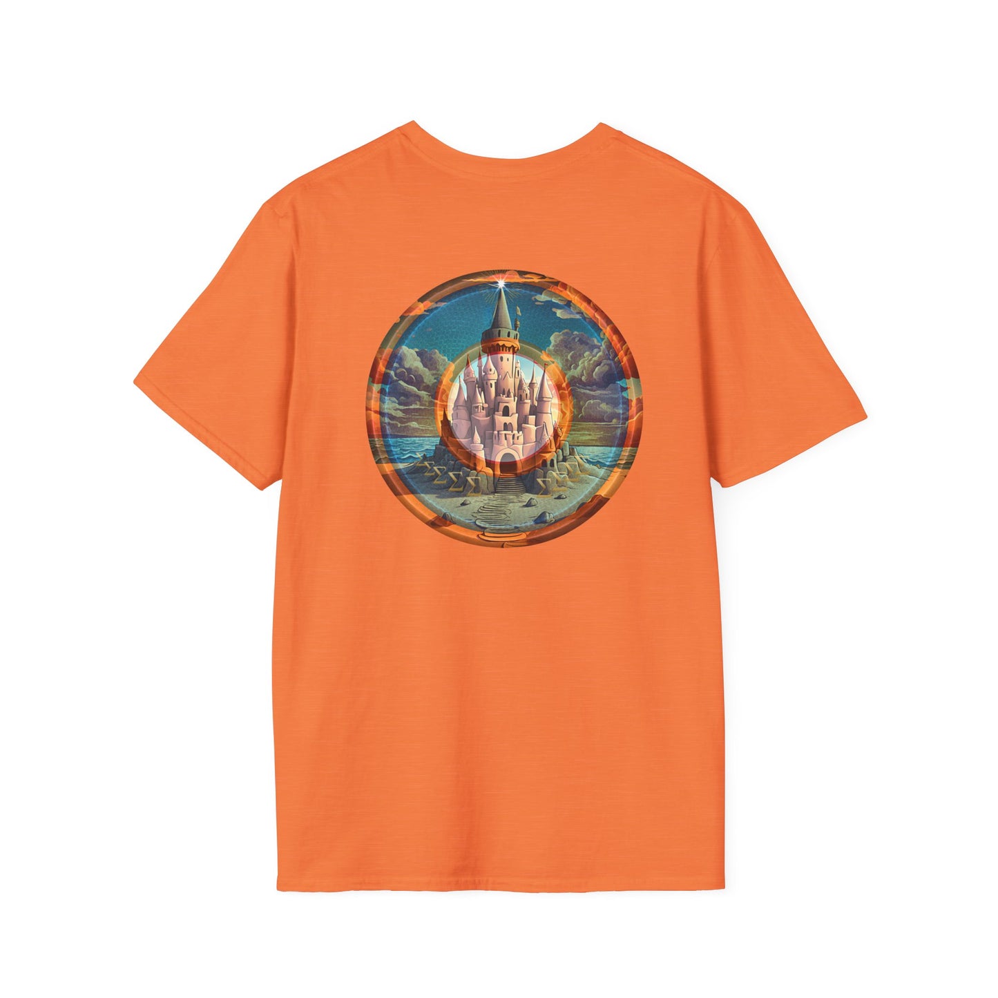 Classic Donut Tee - Unisex Soft-Style - "The Donut that Tides Never Reached" - series 1.0  - variant 1 - plain - blue/orange donut