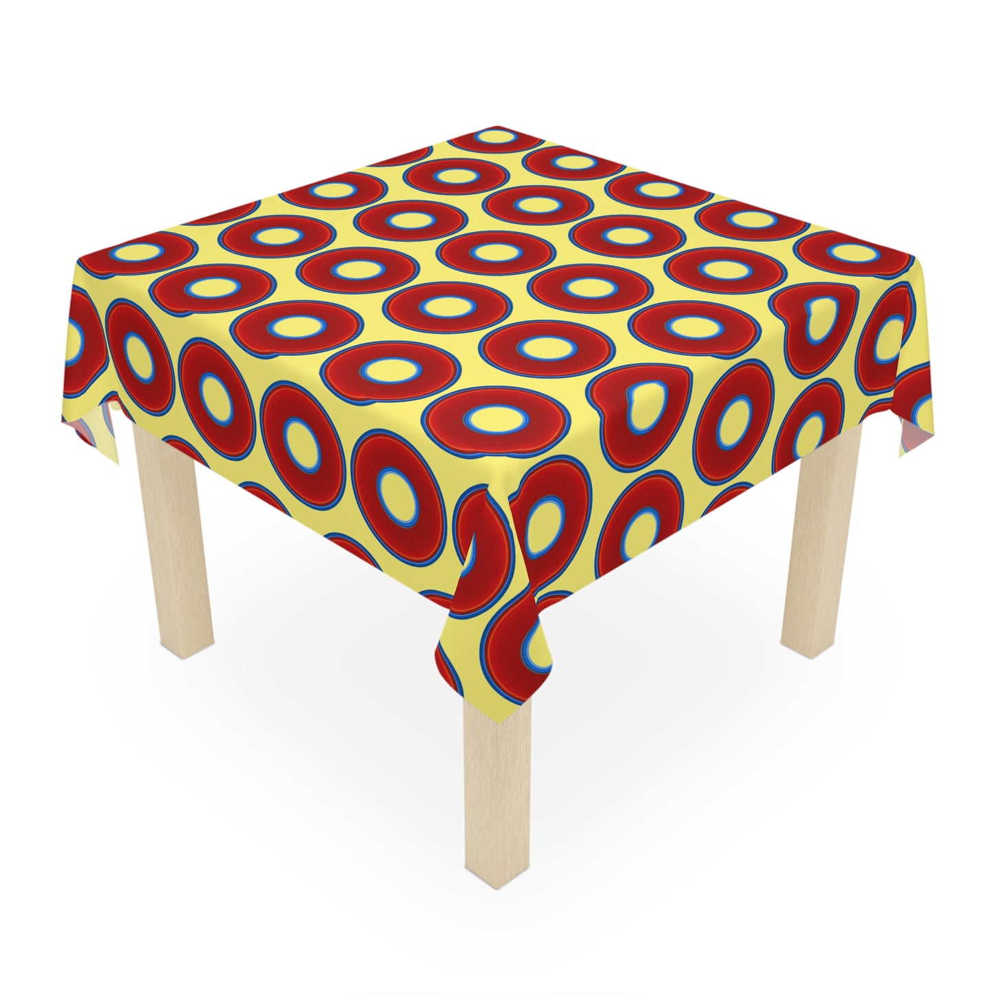 Lumpy Tablecloth - 55.1" x 55.1" - vivid red donuts w/yellow background