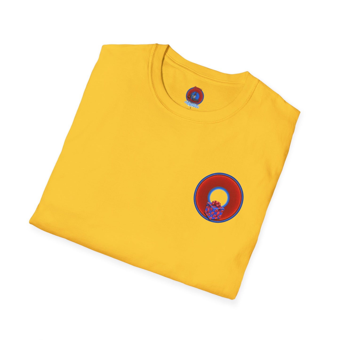 Classic Donut Tee - Unisex Soft-Style - "Phishmas Caroler's Tee " - vivid red/blue donut - variant 1