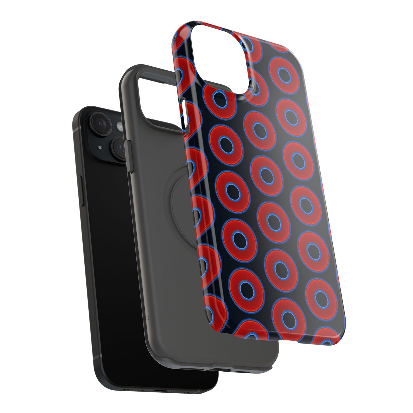 Impact-Resistant Lumpy Donut Case - red vivid donut print w/blue charcoal background