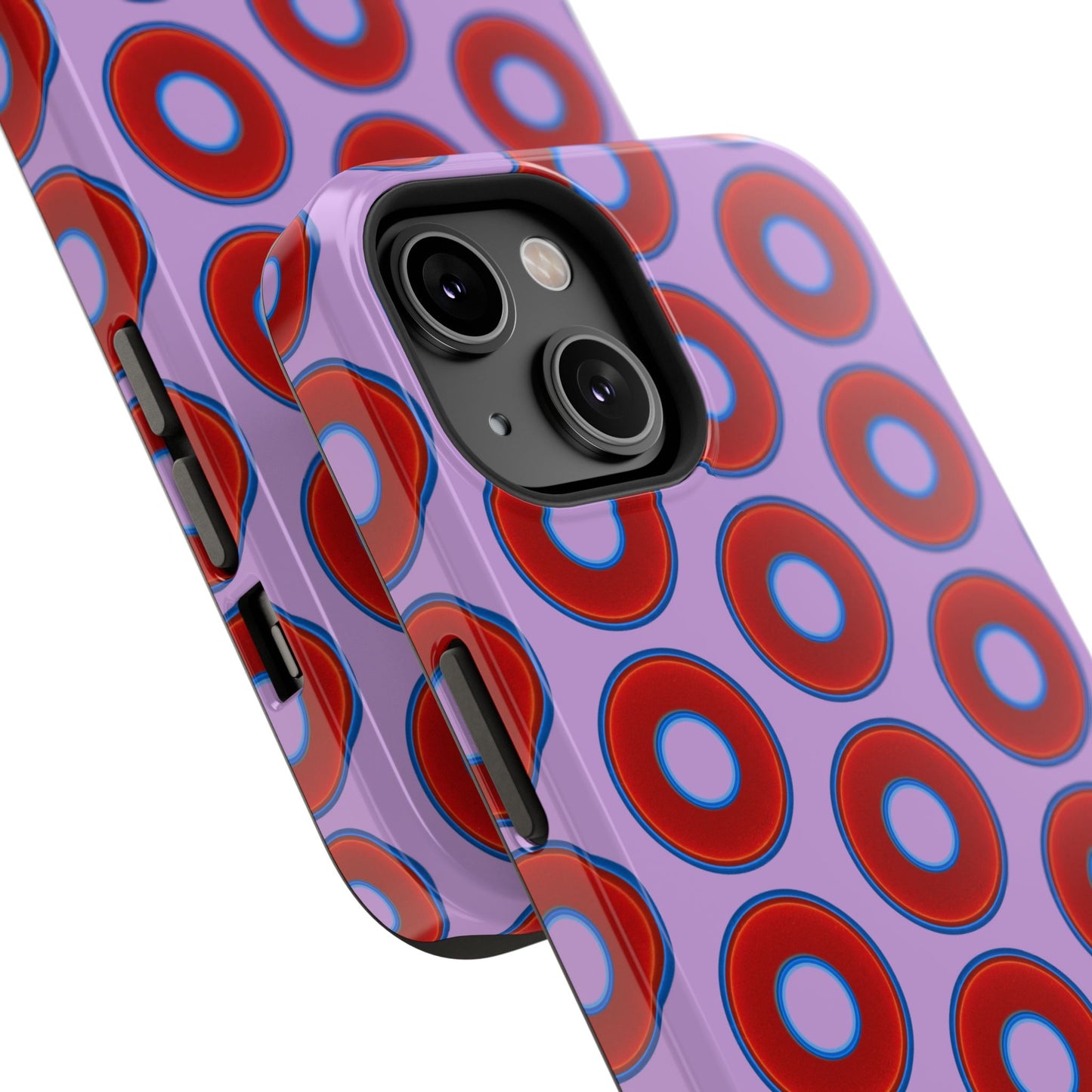 Impact-Resistant Lumpy Donut Case - red vivid donut print w/wisteria purple background