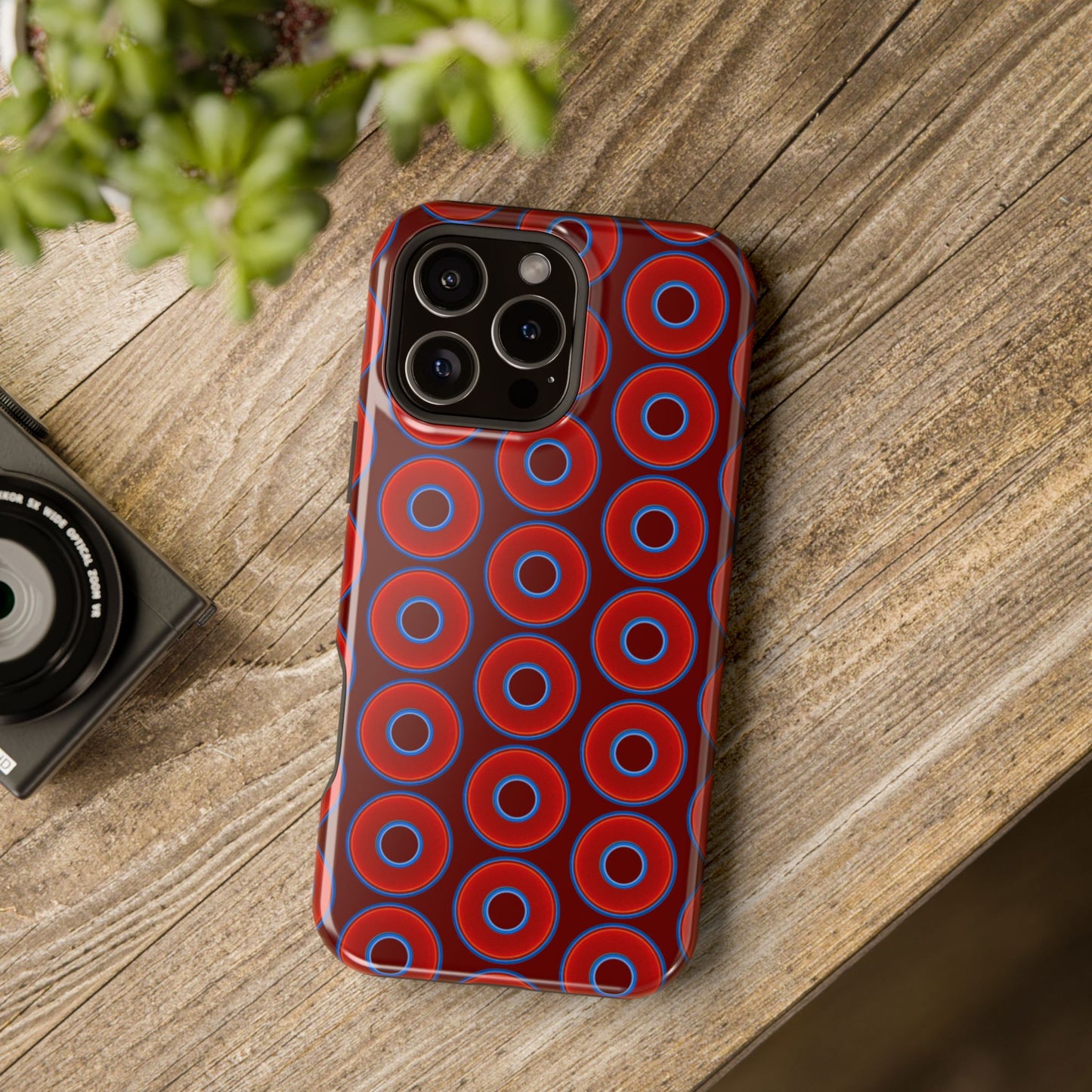 Magnetic Tough Donut Case - red vivid donut print w/dark red background
