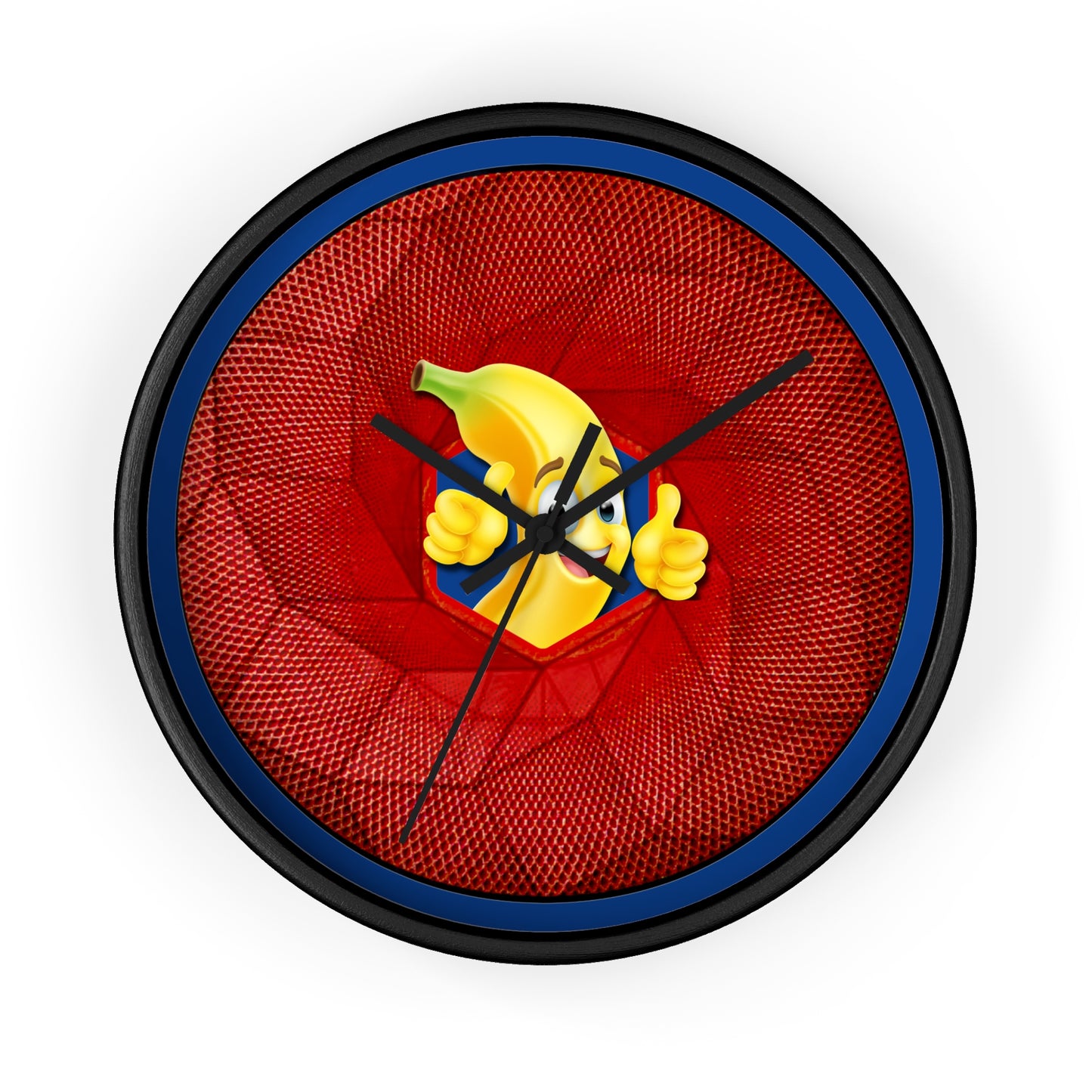 Lumpy Wall Clock - "Dis Sheet, It's Bananas" - variant 3 - red cubed donut w/dark blue background