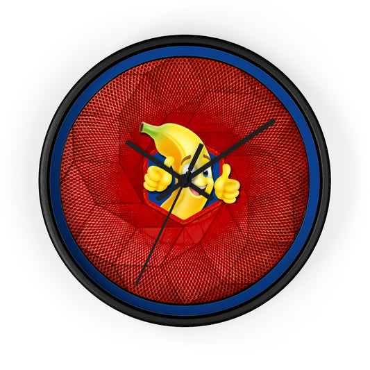 Lumpy Wall Clock - "Dis Sheet, It's Bananas" - variant 3 - red cubed donut w/dark blue background
