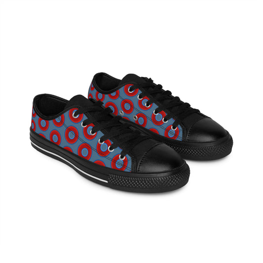 Men's Cushiony Convectors - Low Top - large red vivid donut print w/steel blue background