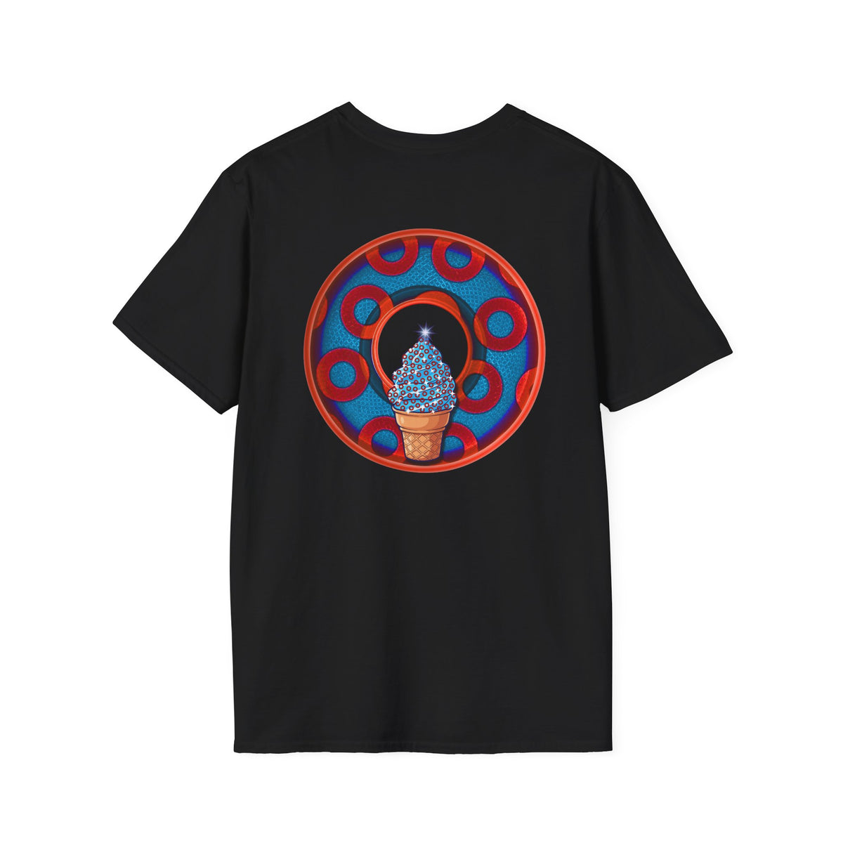 Classic Donut Tee - Unisex Soft-Style - "We All Scream It's ICE Cream" - blue/red rustic paradox donut