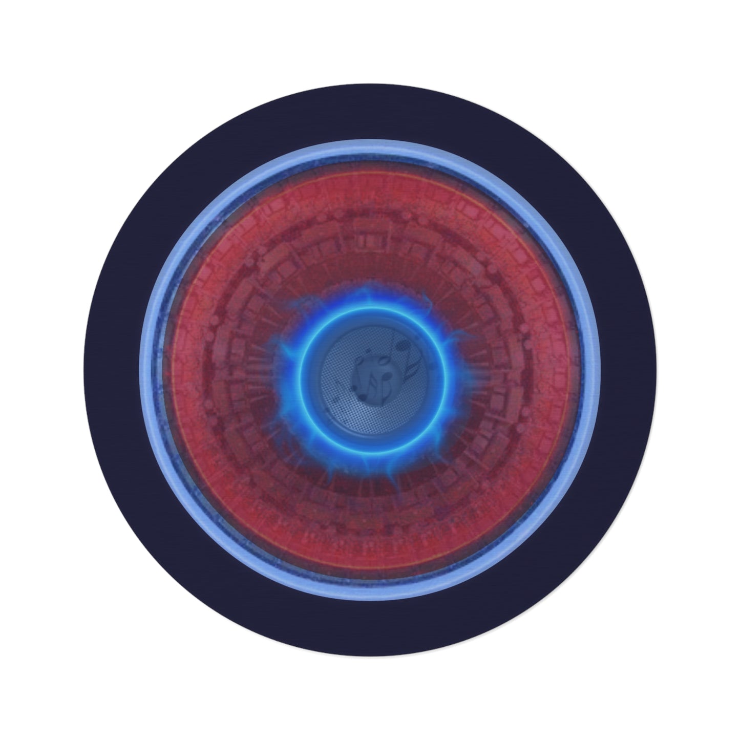 Round Room - 5 ft x 5 ft Lumpy Donut Rug - "Homer's The Perfect Donut Rug" - vivid red/blue tube donut w/midnight blue background - variant 1