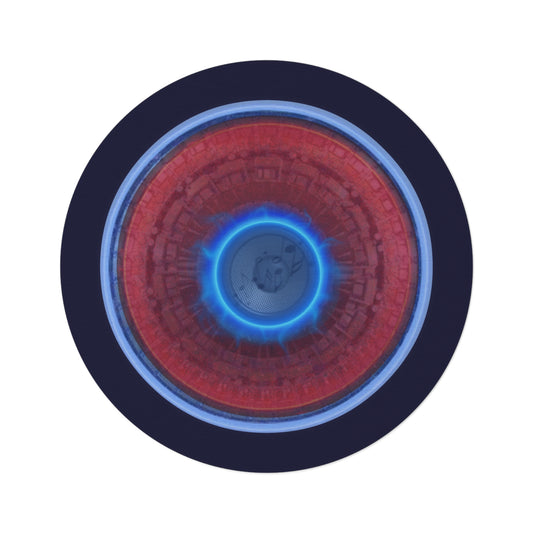 Round Room - 5 ft x 5 ft Lumpy Donut Rug - "Homer's The Perfect Donut Rug" - vivid red/blue tube donut w/midnight blue background - variant 1