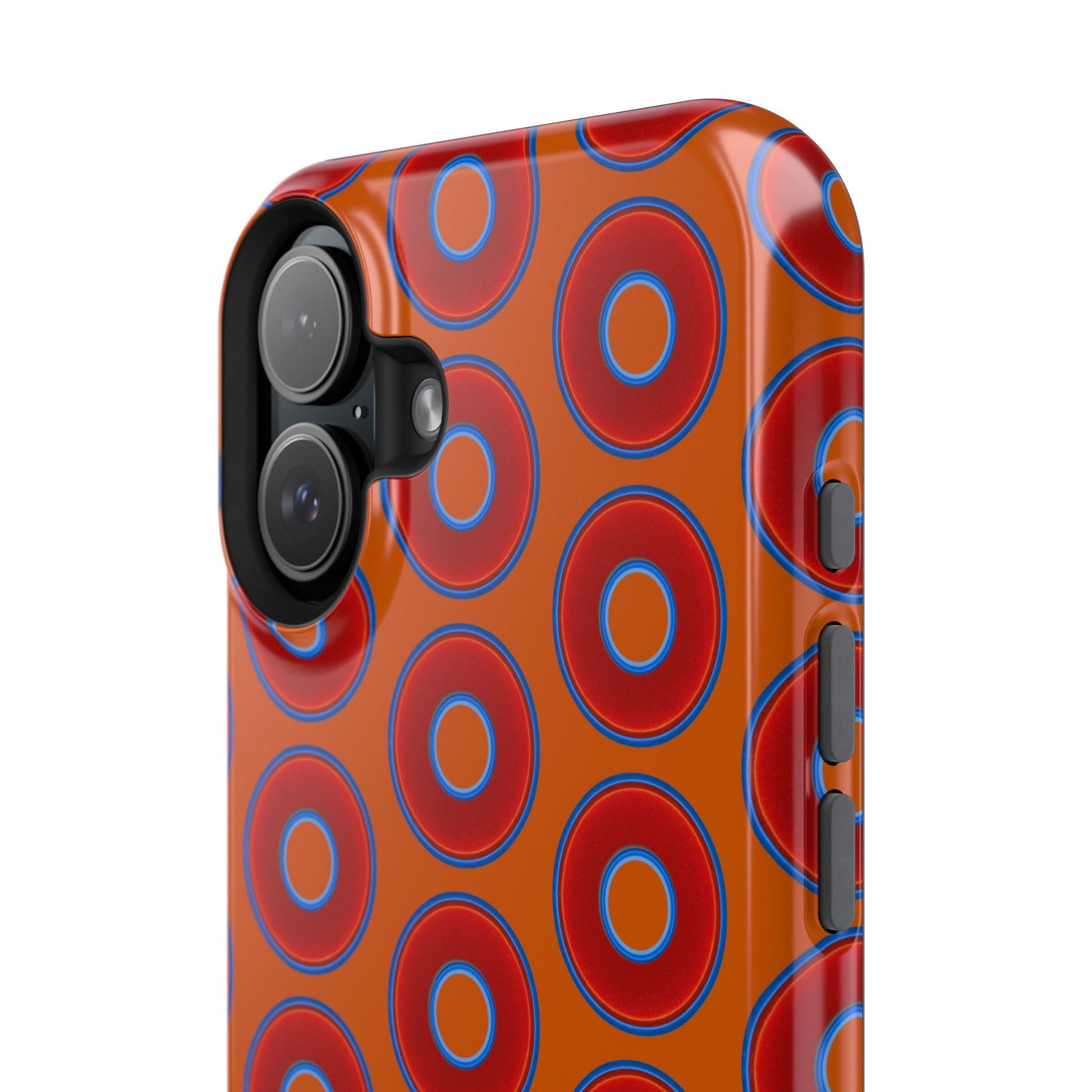 Impact-Resistant Lumpy Donut Case - red vivid donut print w/dark orange background