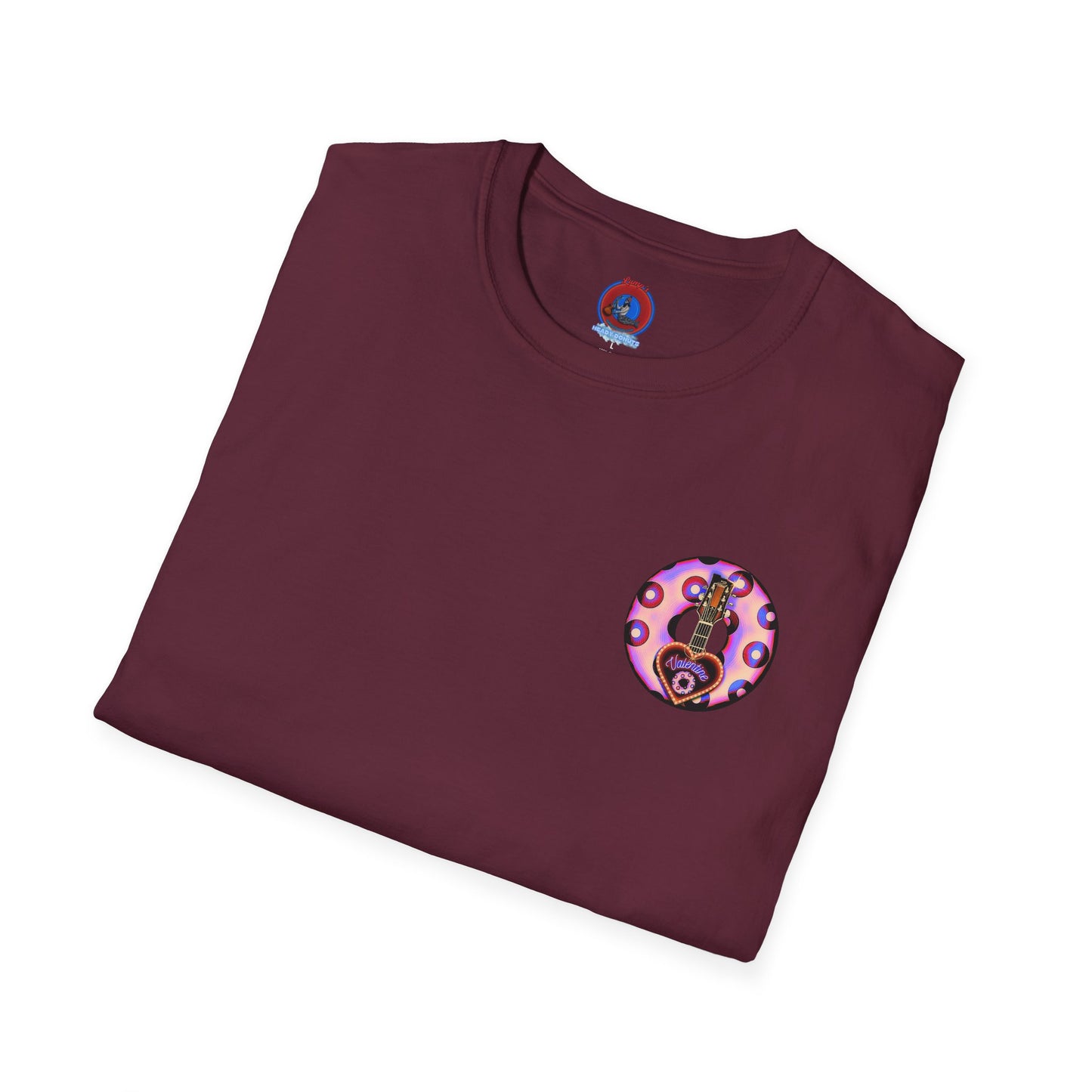 Classic Donut Tee - Unisex Soft-Style - "Would You Be My Donut?" - paradoxical faded purple/red donut - variant 3