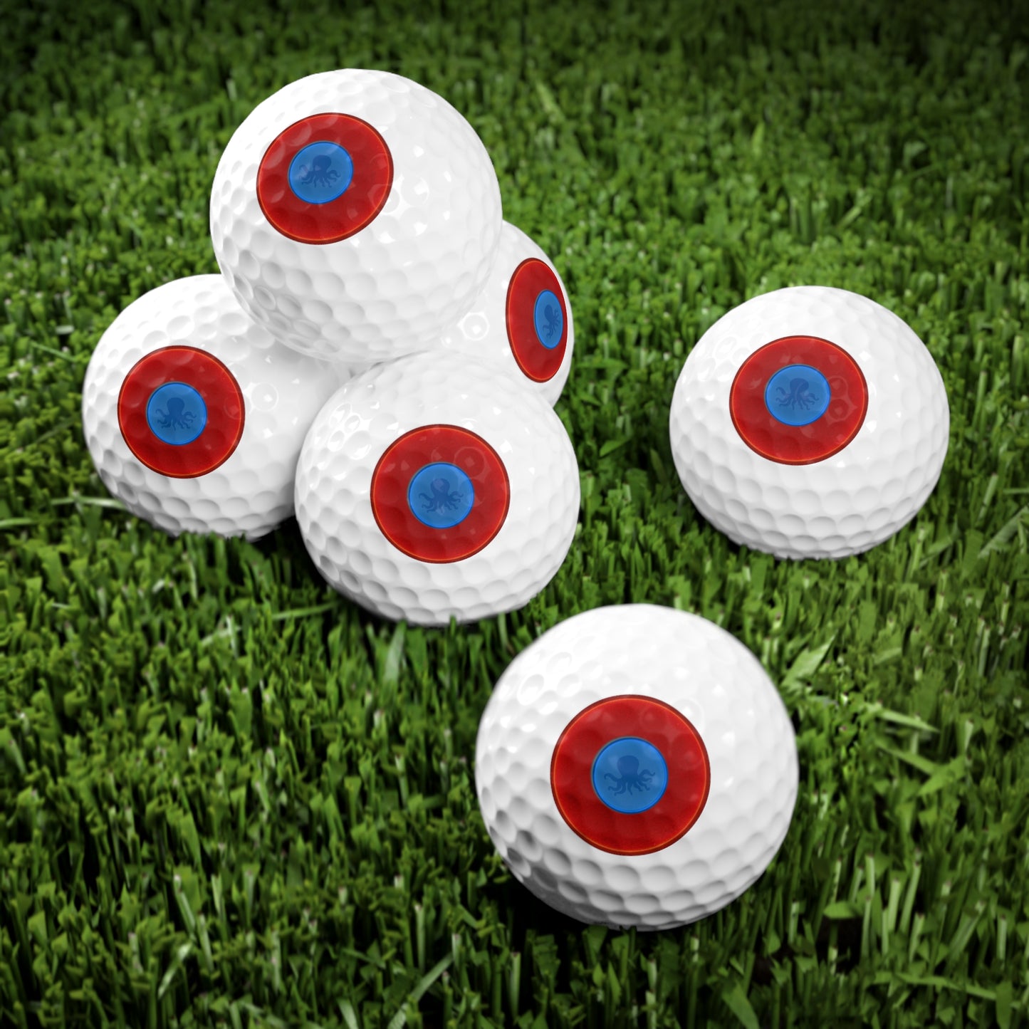 Lumpy Donut Golf Balls - 6-pack - "Octopussy Golf Balls" - red vivid donut