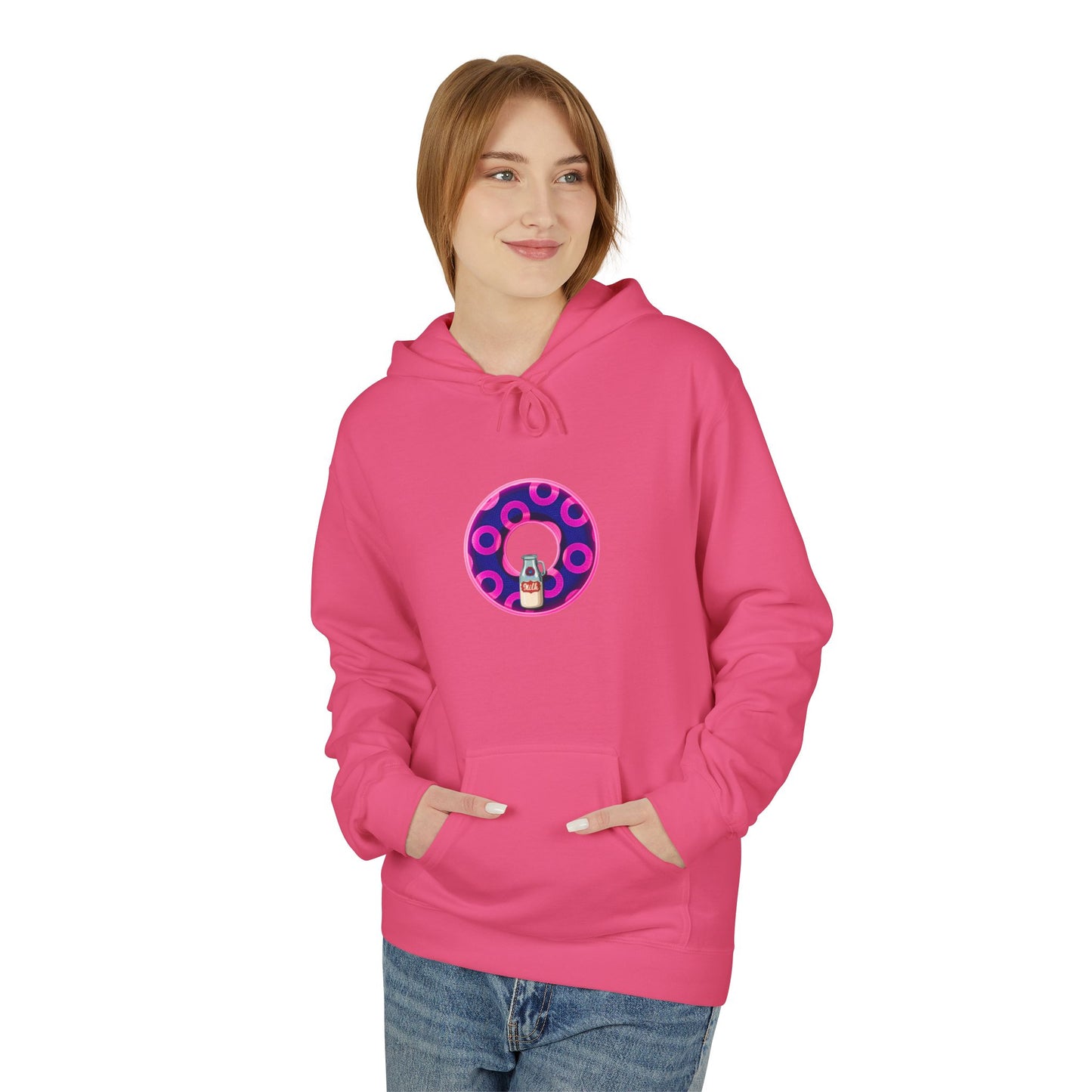 Fleece Harry Hoodies [Midweight Soft-style] - "Wooked Cream Dairy - YEMSG Donut" - blue/magenta rustic paradox donut - variant 5