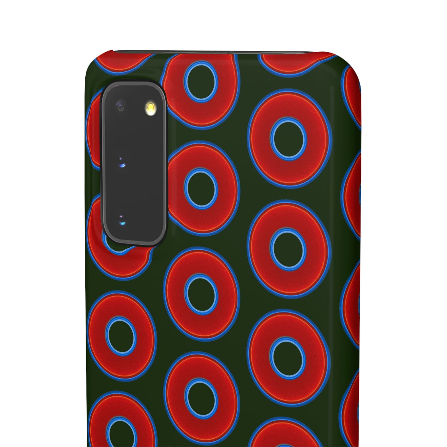 Lumpy Donut Snap Case - red vivid donut print w/deep forest green background