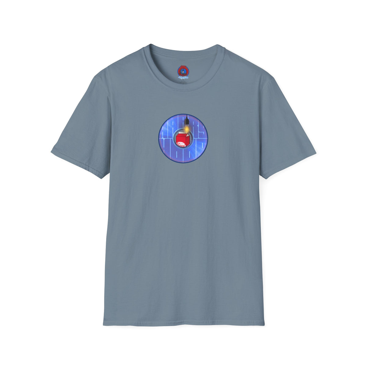 Classic Donut Tee - Unisex Soft-Style - "Harry Left His Donut Shirt" - series 1.0  - variant 4 - purple/blue donut - w/milk & light on
