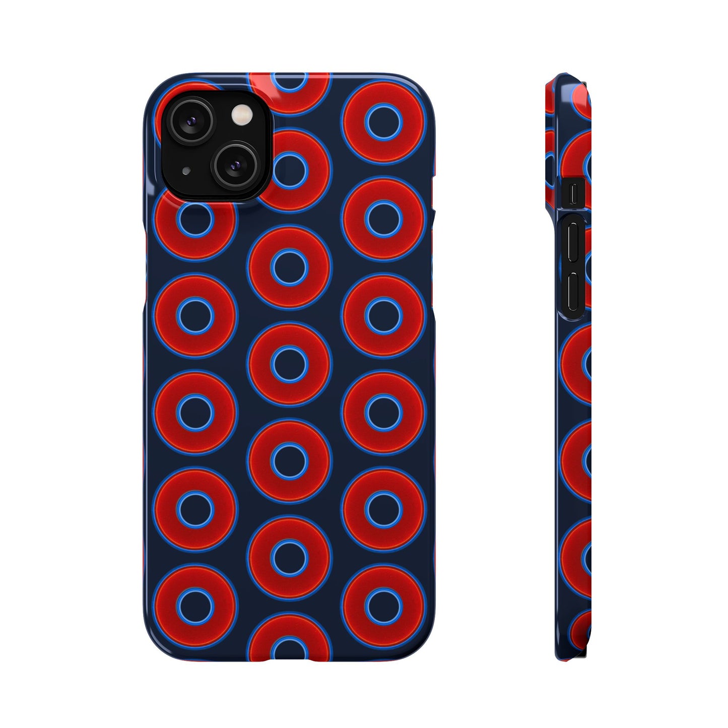Lumpy Donut Snap Case - red vivid donut print w/midnight teal blue background