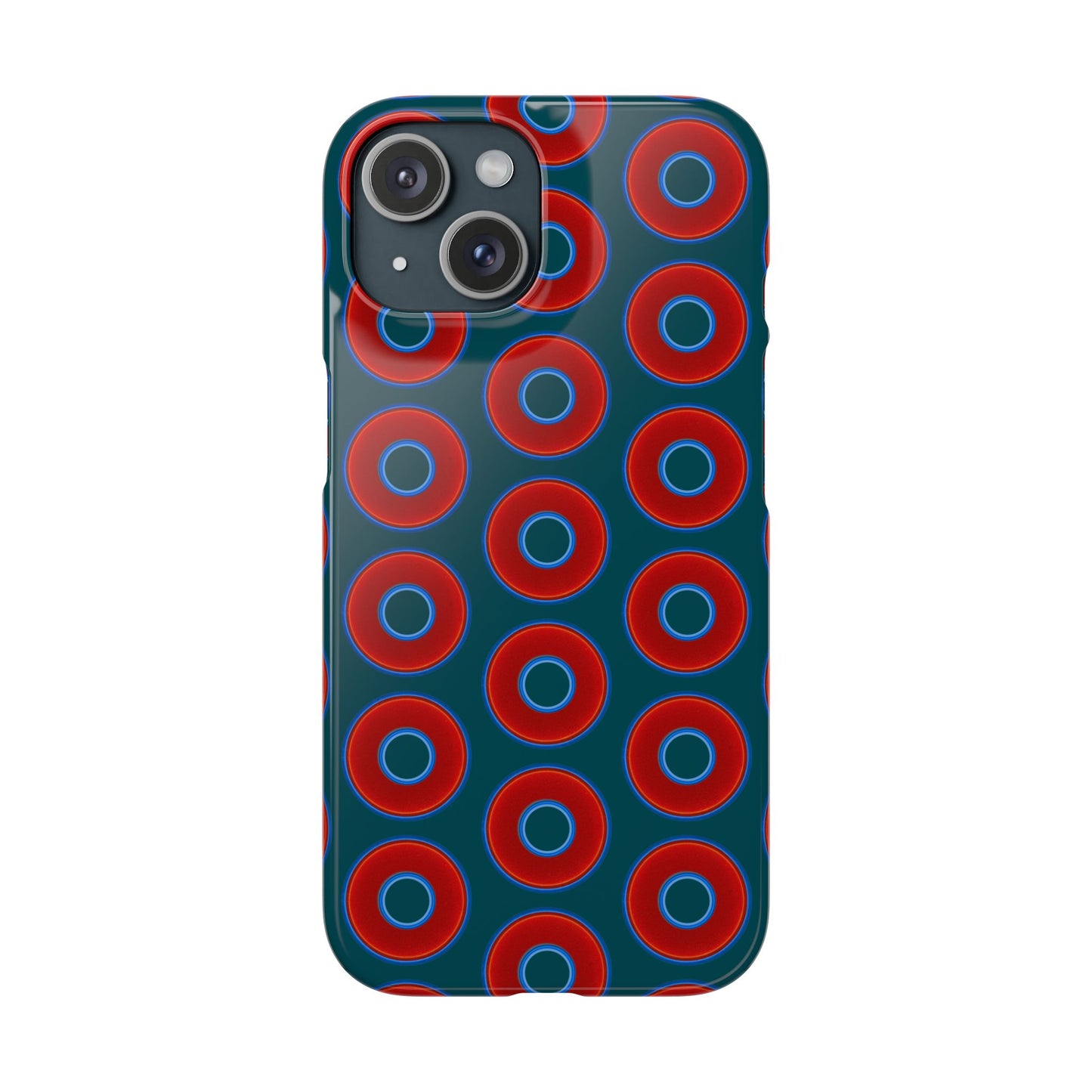 Lumpy Donut Snap Case - red vivid donut print w/midnight teal green background