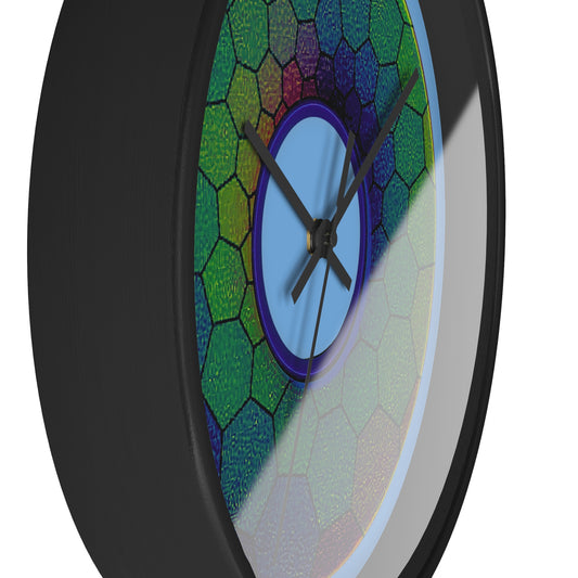 Lumpy Wall Clock - "Plain Hexadonut" - variant 3 - green hexadonut w/light blue background